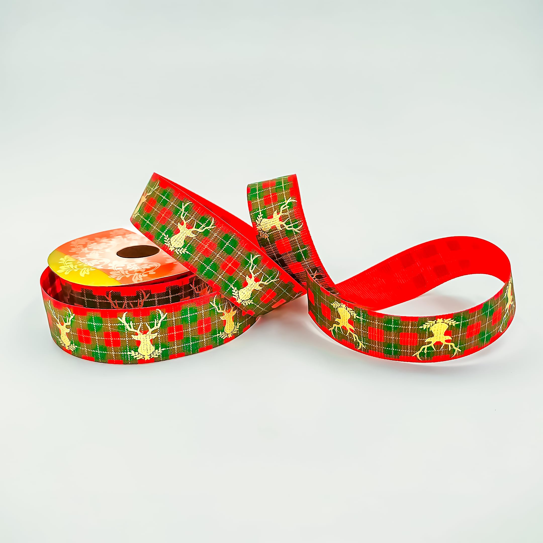 Reindeer Printed Red & Green Ribbon For Christmas