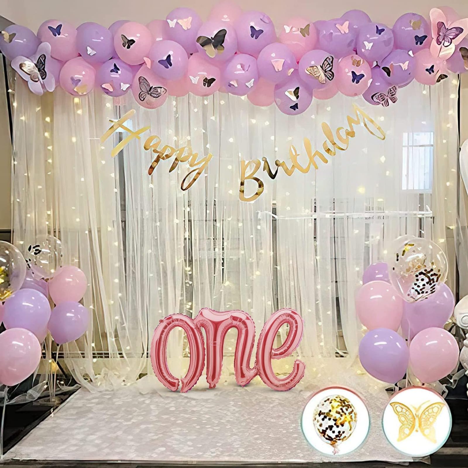 1st birthday decoration kit with pink purple
