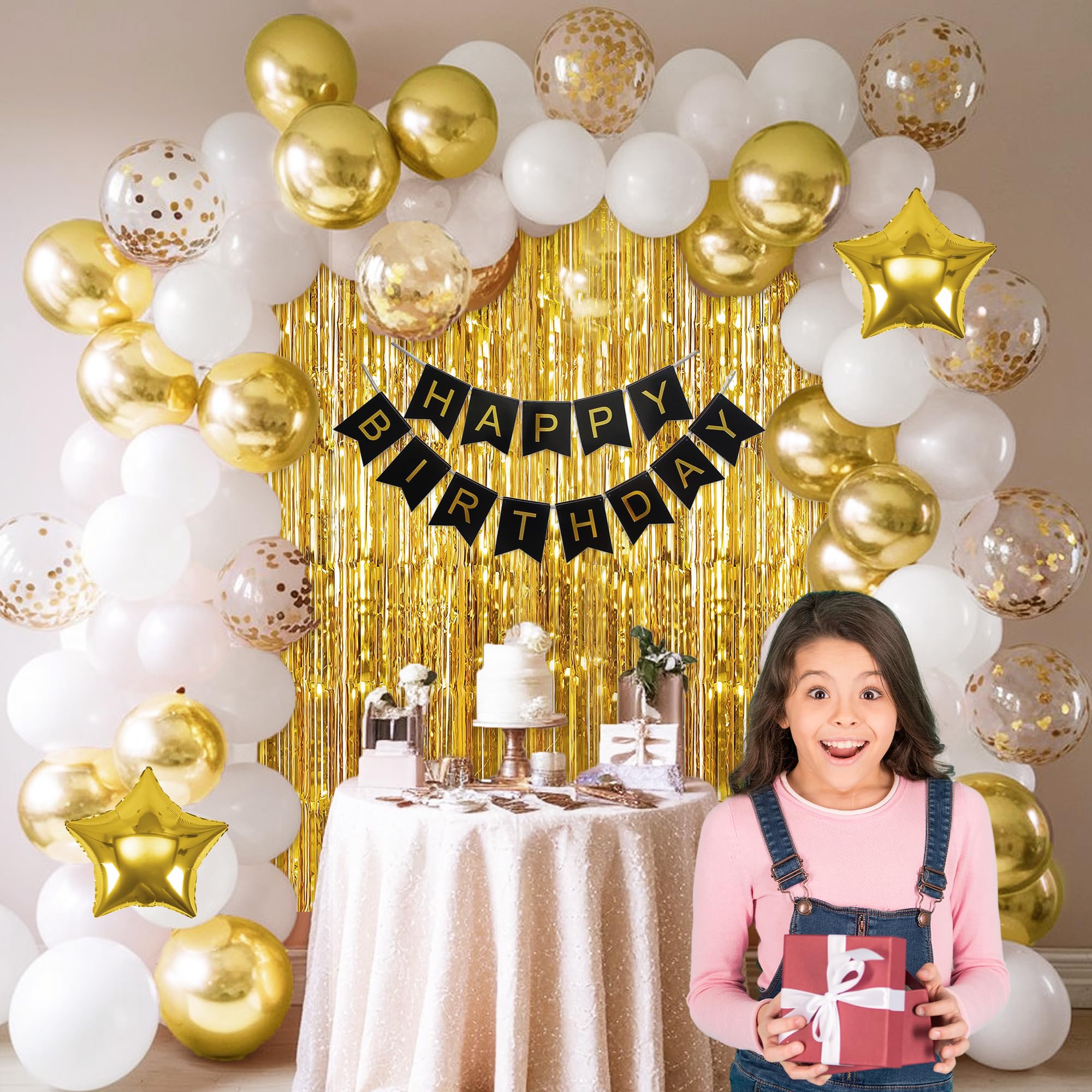 Gold & White Balloons for Decoration- 63 Pcs