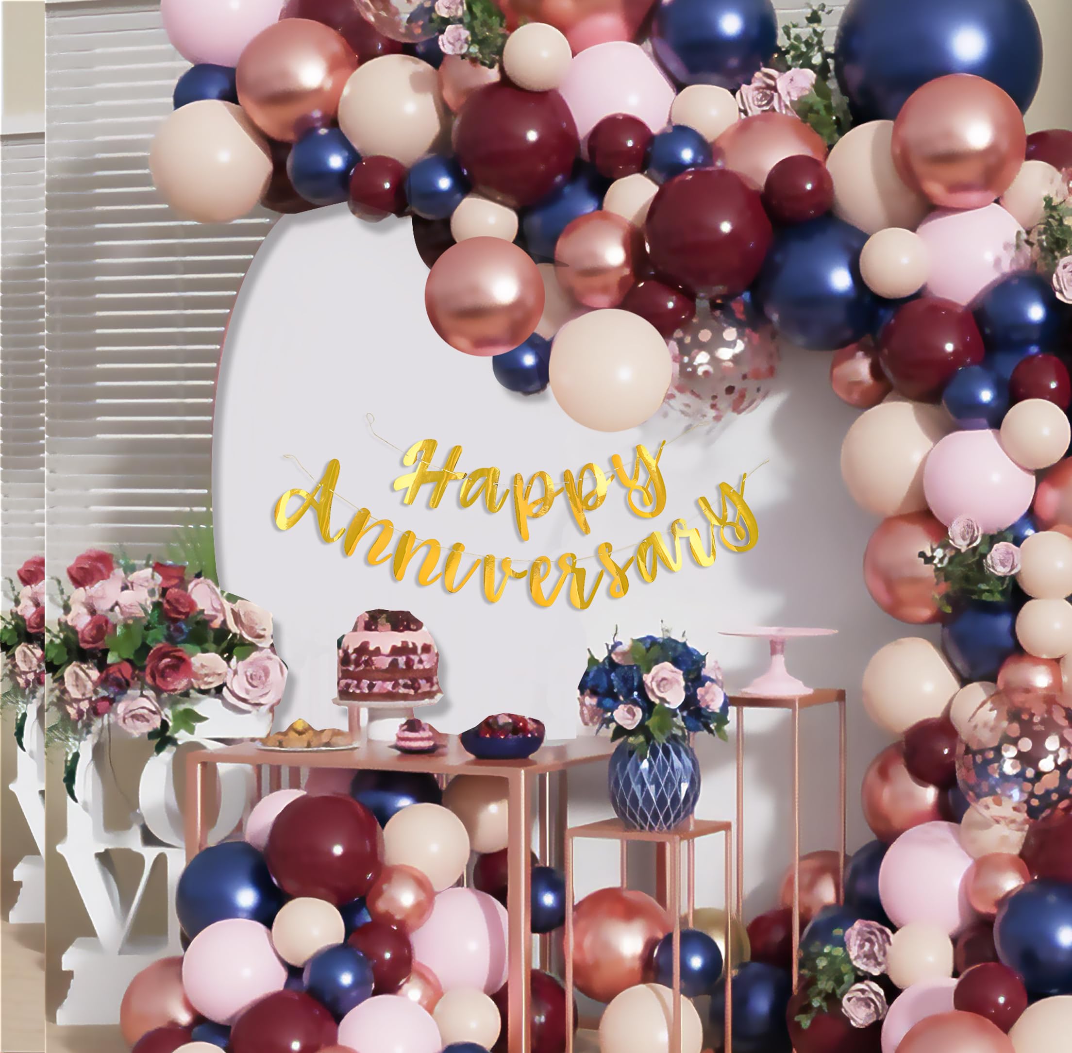 Burgundy and Pastel Pink Balloons for Anniversary Decoration