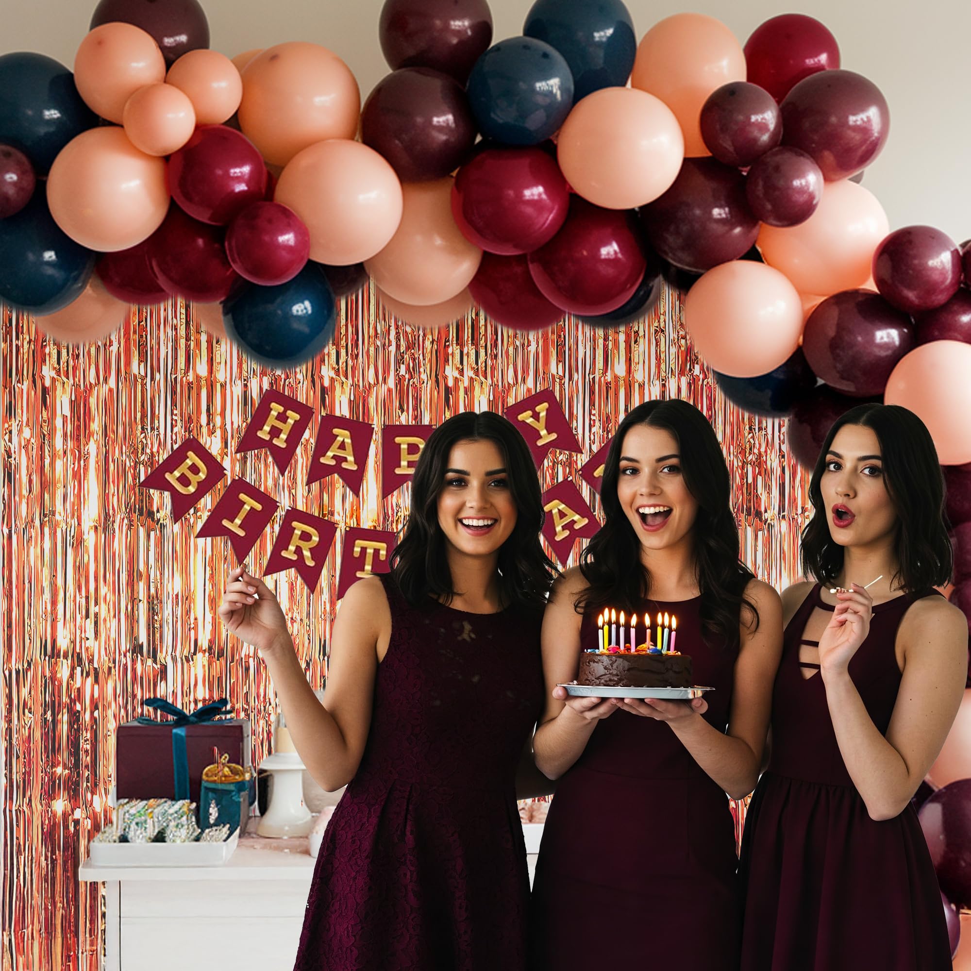Dark Maroon and Peach birthday decoration