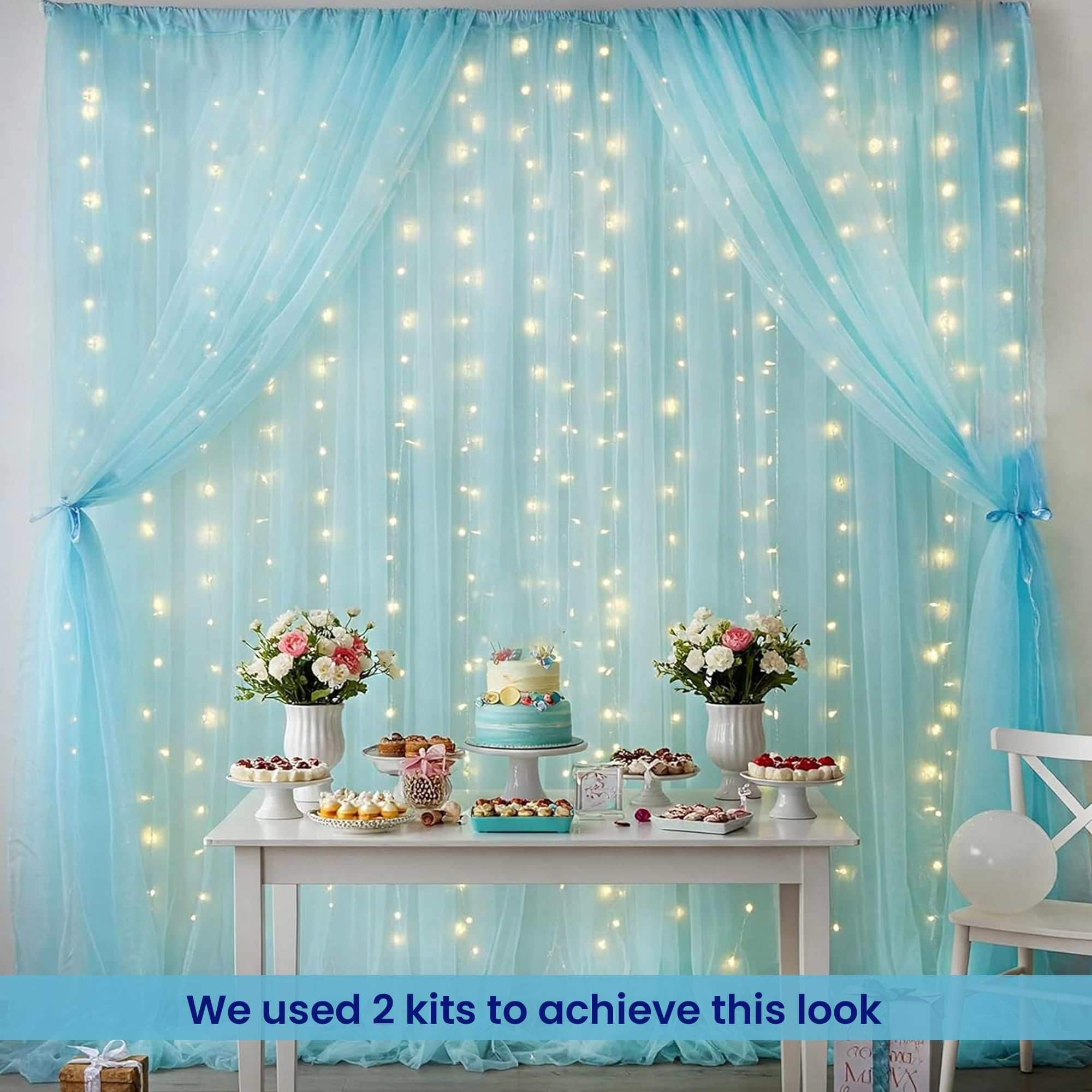 Diwali Blue Back Drop Curtain with Fairy Lights - Special You