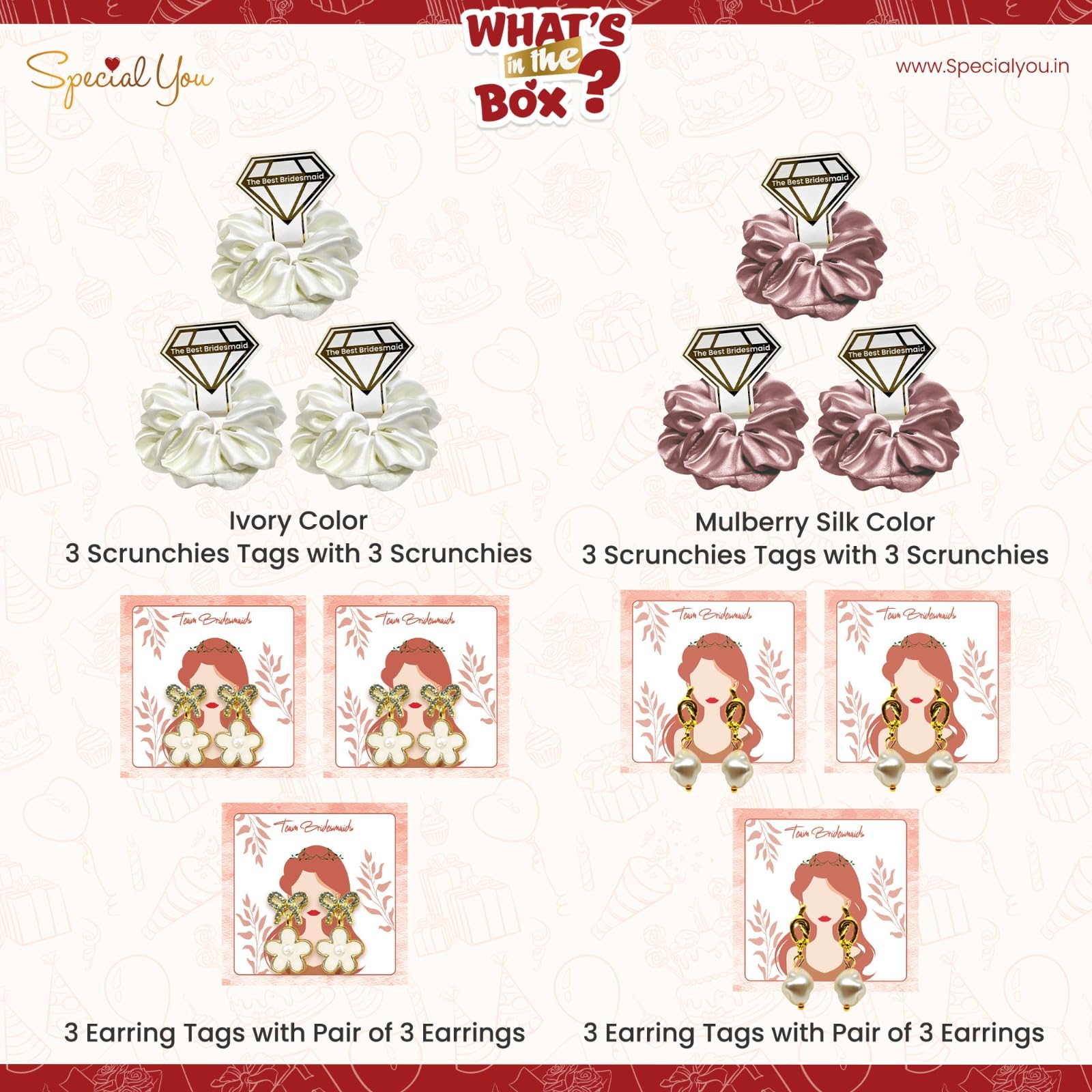 Hair Scrunchies with Korean Earring-12pcs
