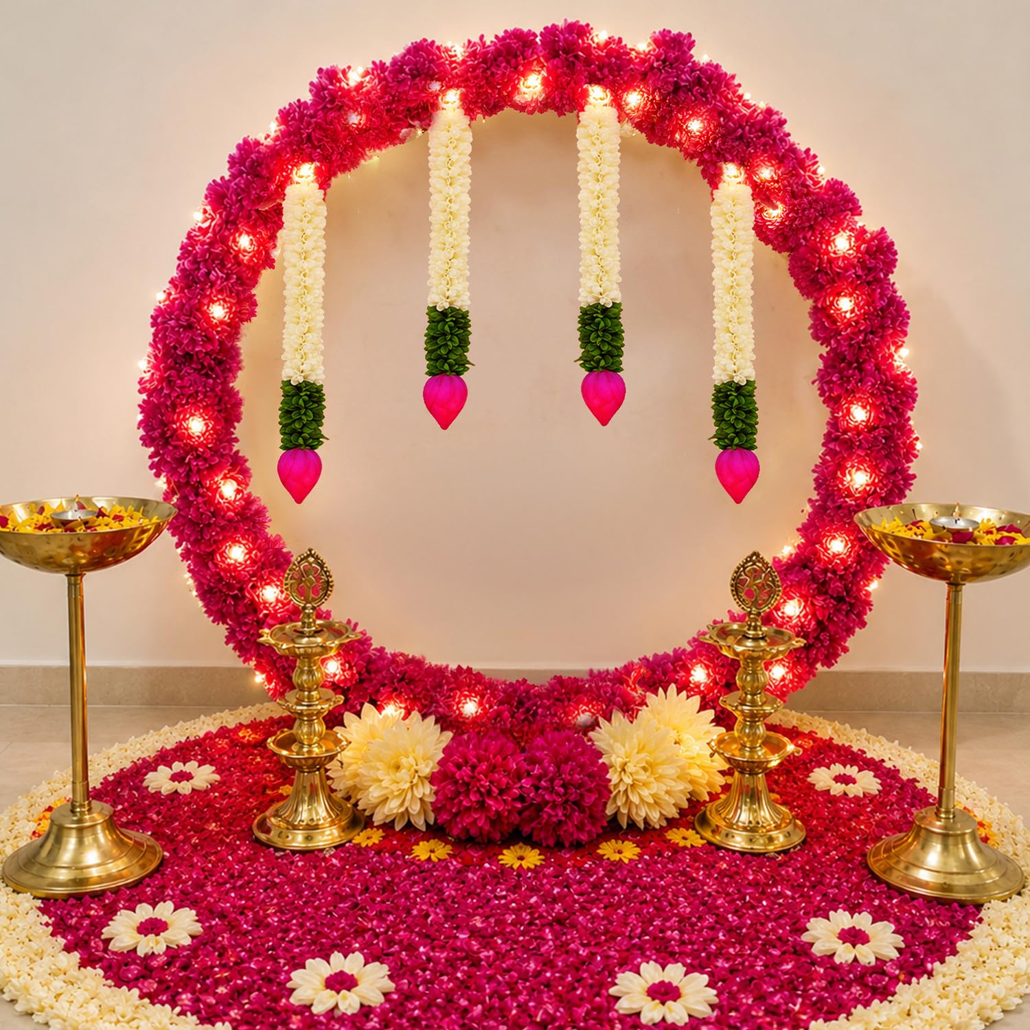 Ganesh Chaturthi Pink Lotus Decor Stand – Set of 10