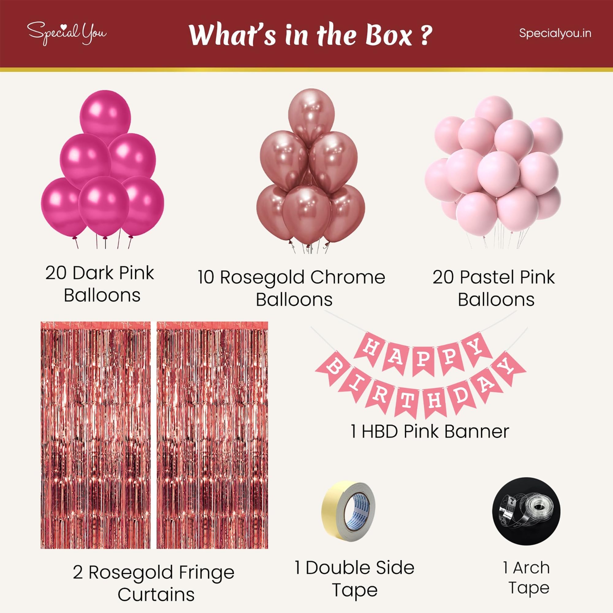Pink Balloons for Birthday Decoration- 55 Pcs