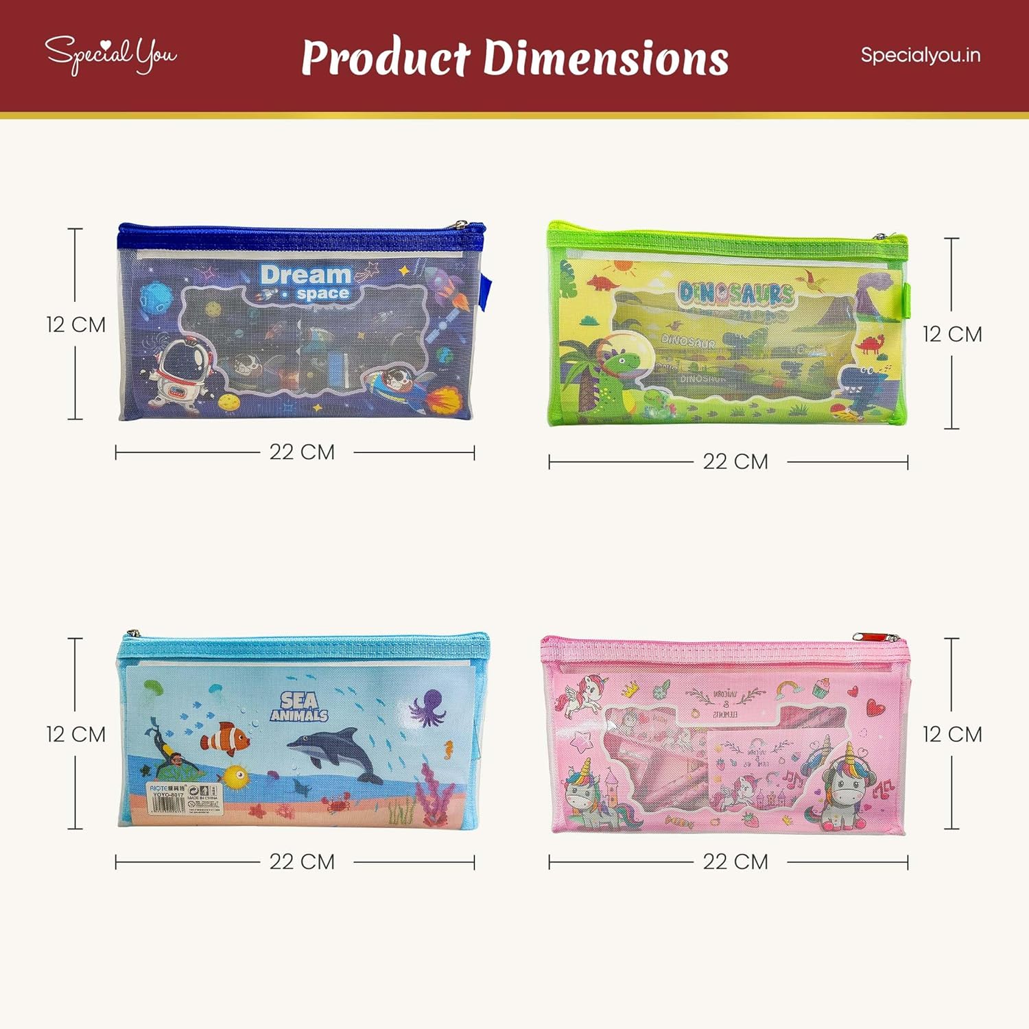 Pack of 4 Single Zip Printed Pencil Pouch - Special You