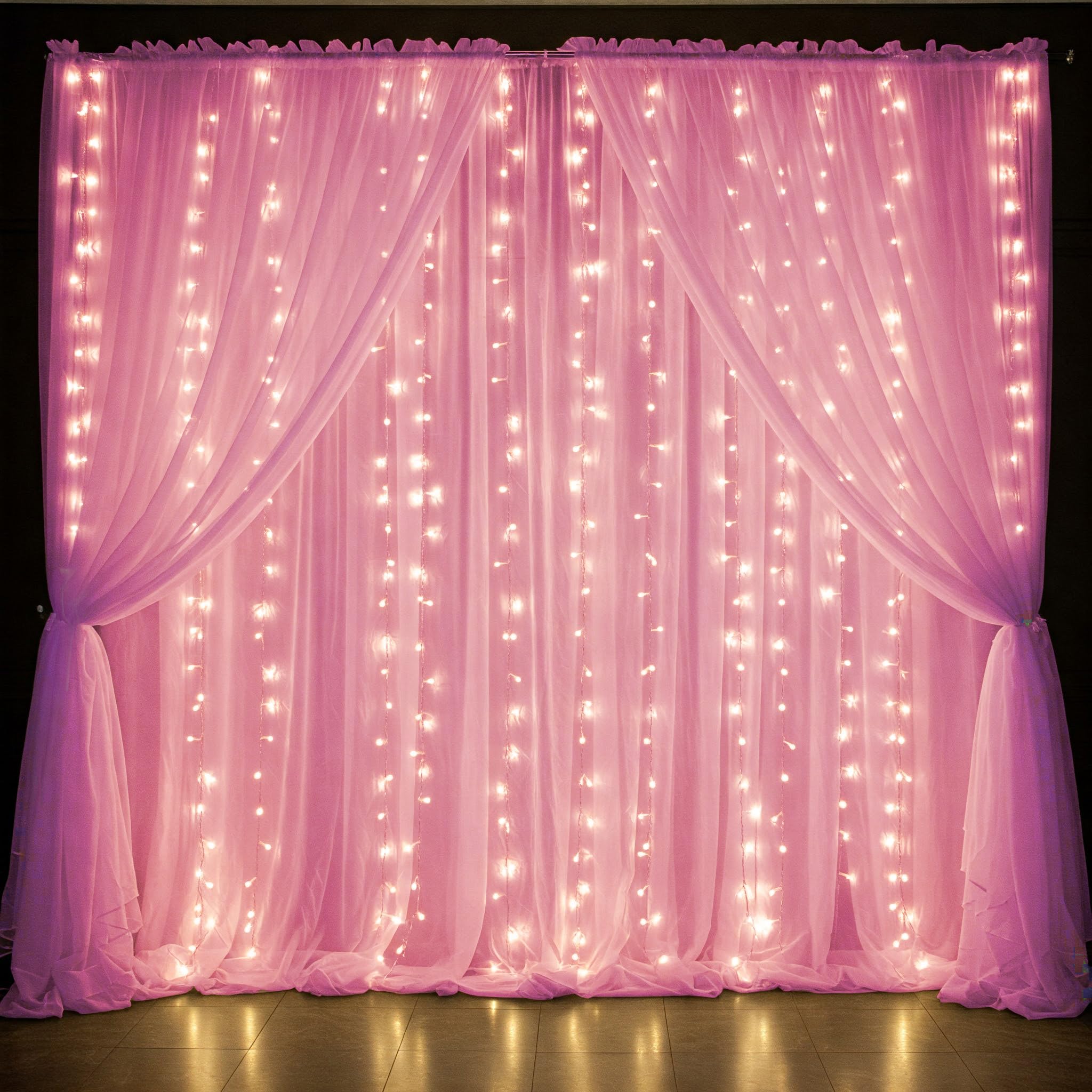 Pink Net Curtain Decoration with fairy lights