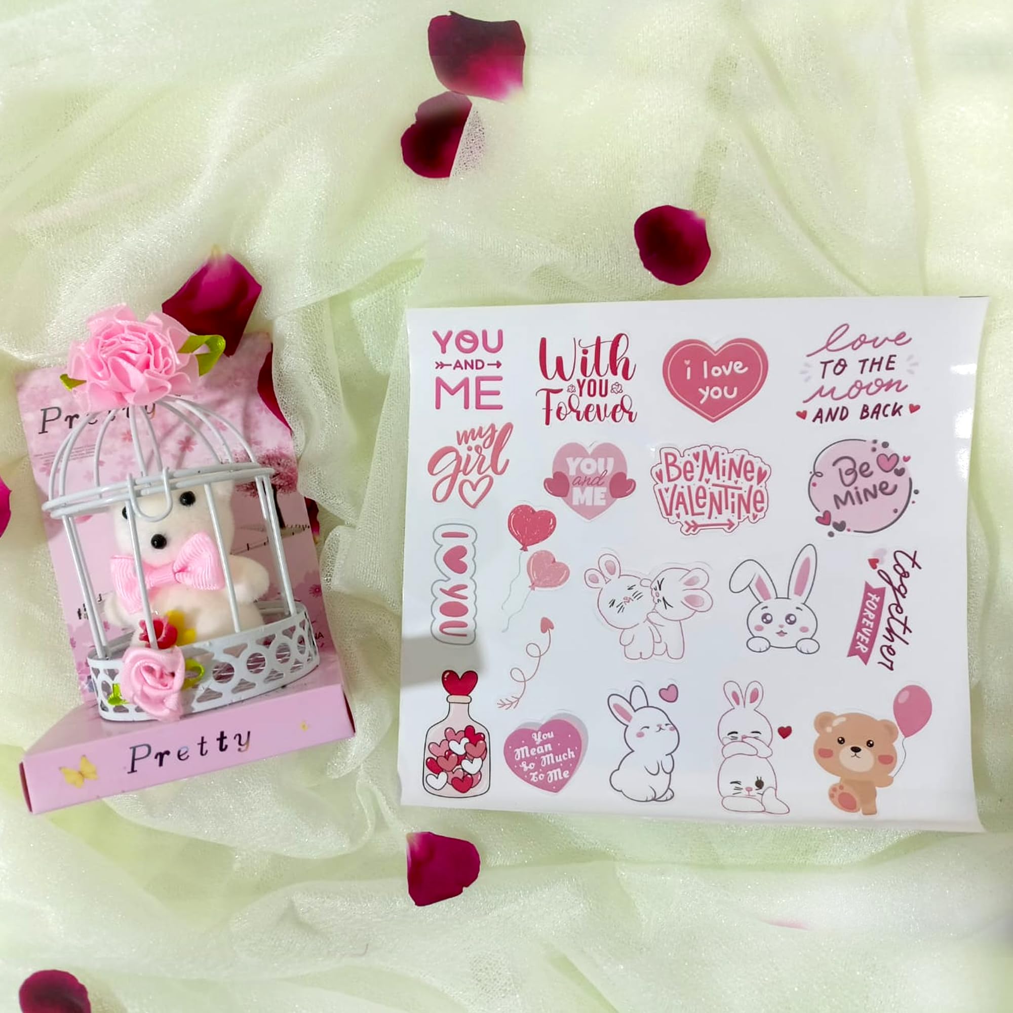 Pink teddy cage and sticker's combo for valentine's