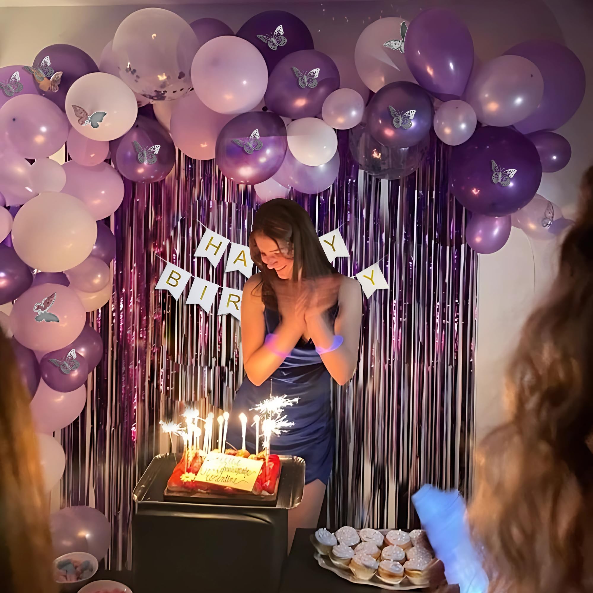 Purple Theme with Fringe Backdrop Happy Birthday Decoration