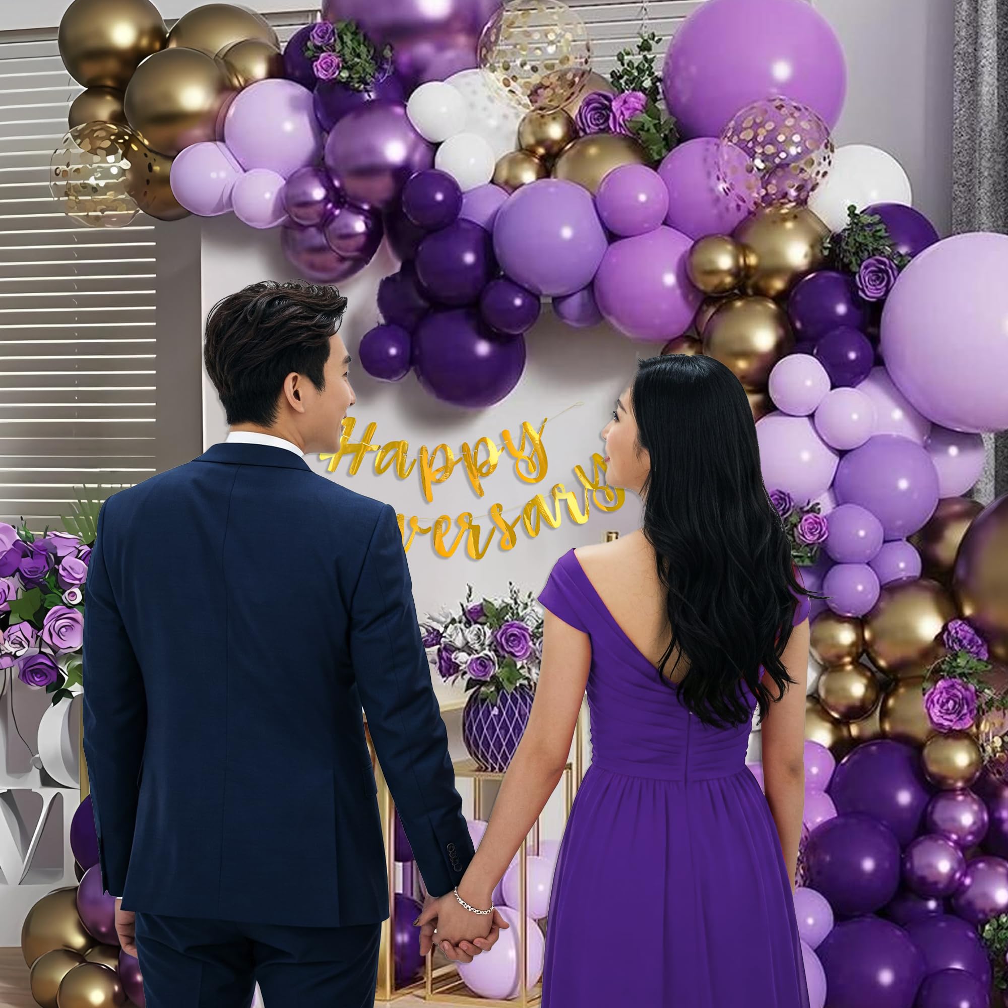 Purple & White balloons Anniversary Decor-63pcs