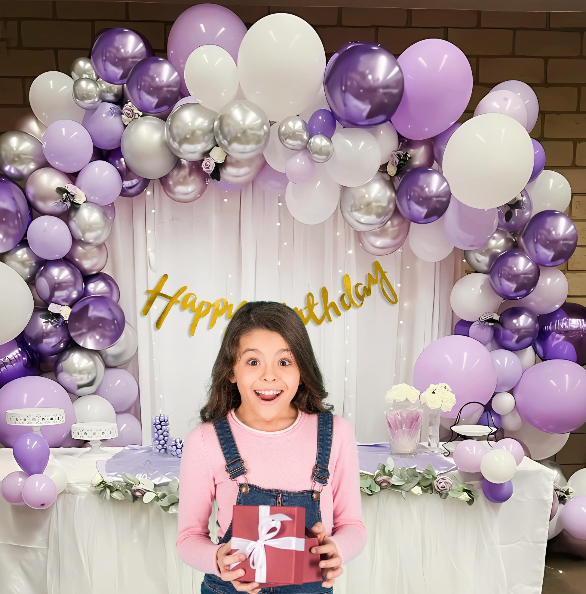 Purple white theme balloon for happy birthday