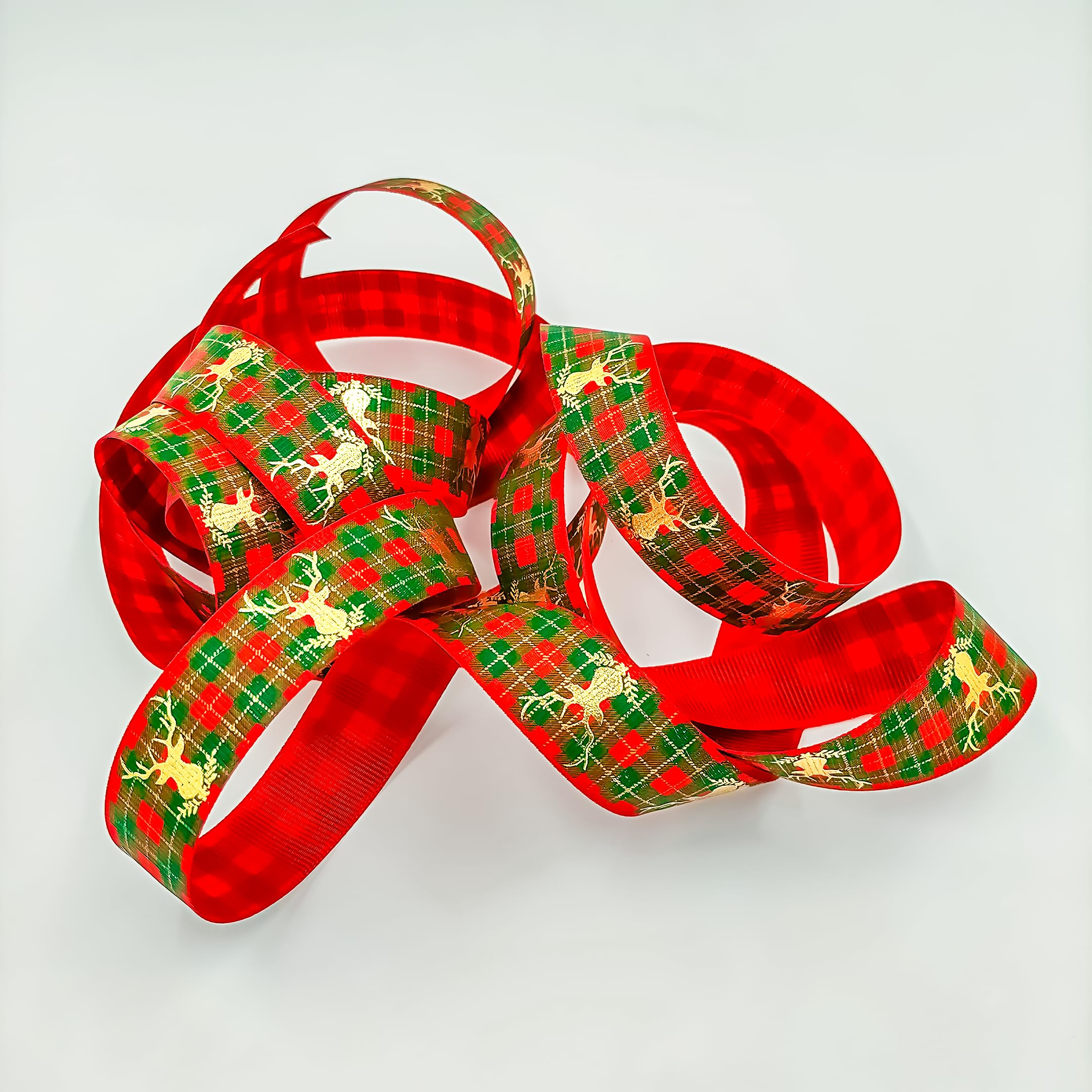 Reindeer Printed Red & Green Ribbon For Christmas