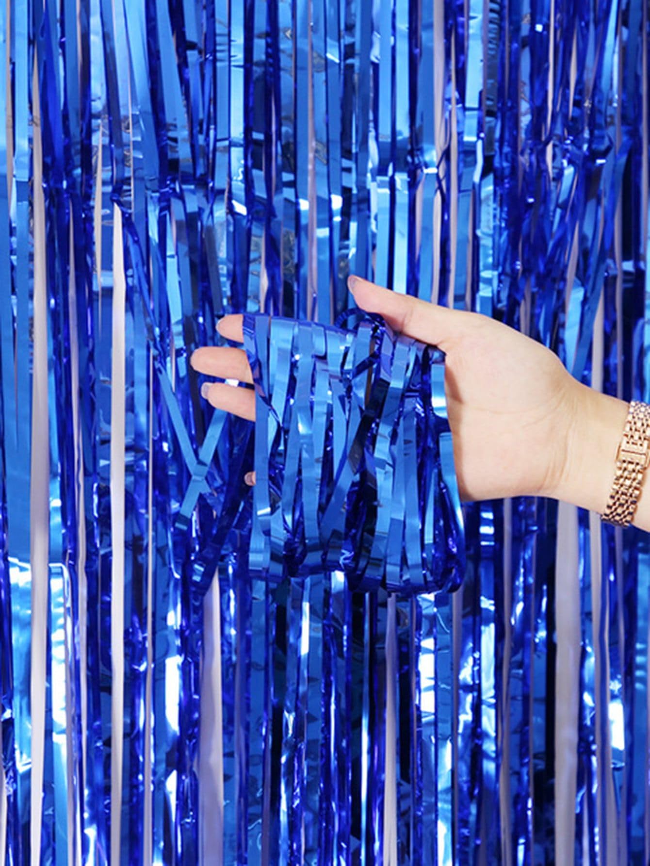 Dark Blue Foil Fringe Curtains