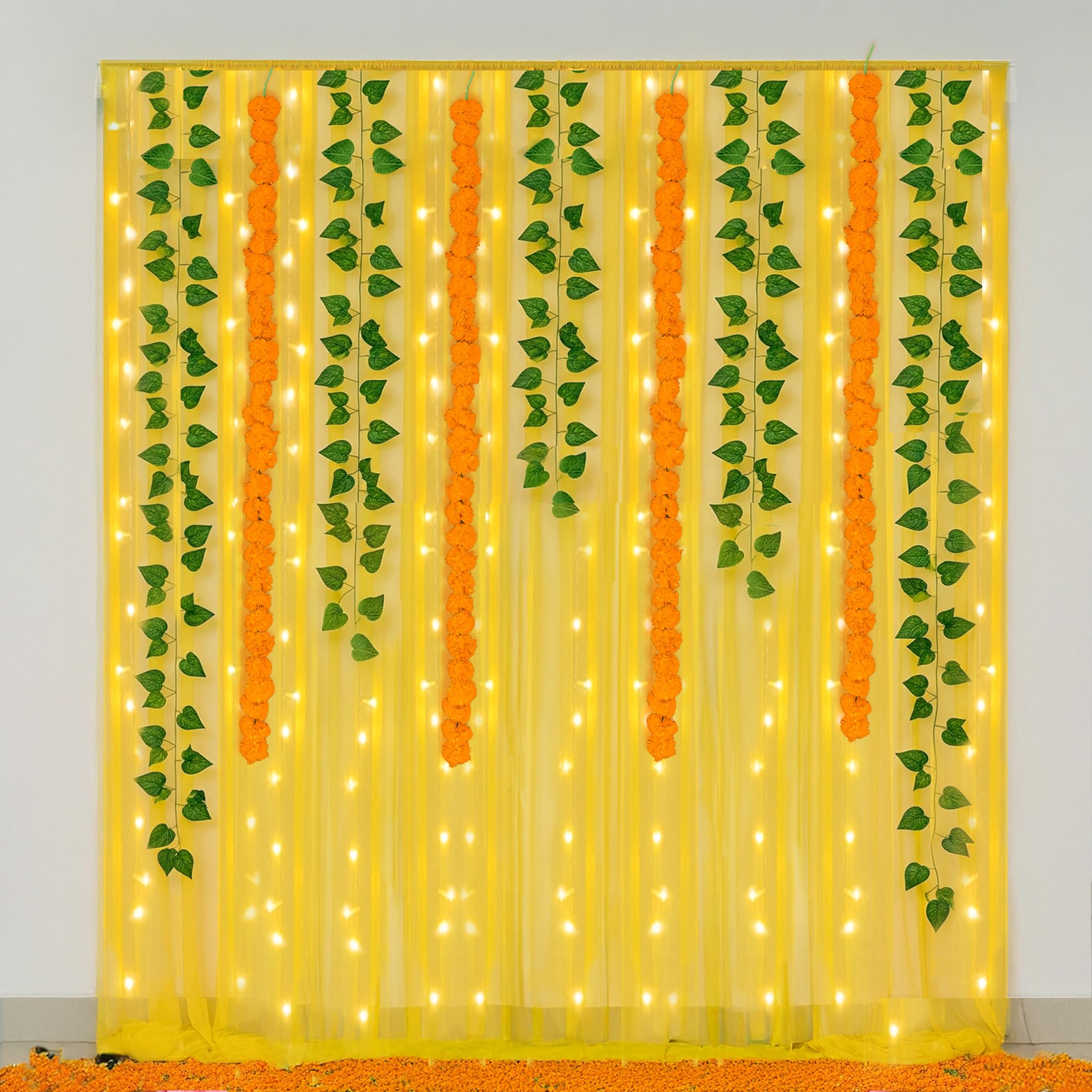 Marigold and Curtain Ganpati Decor