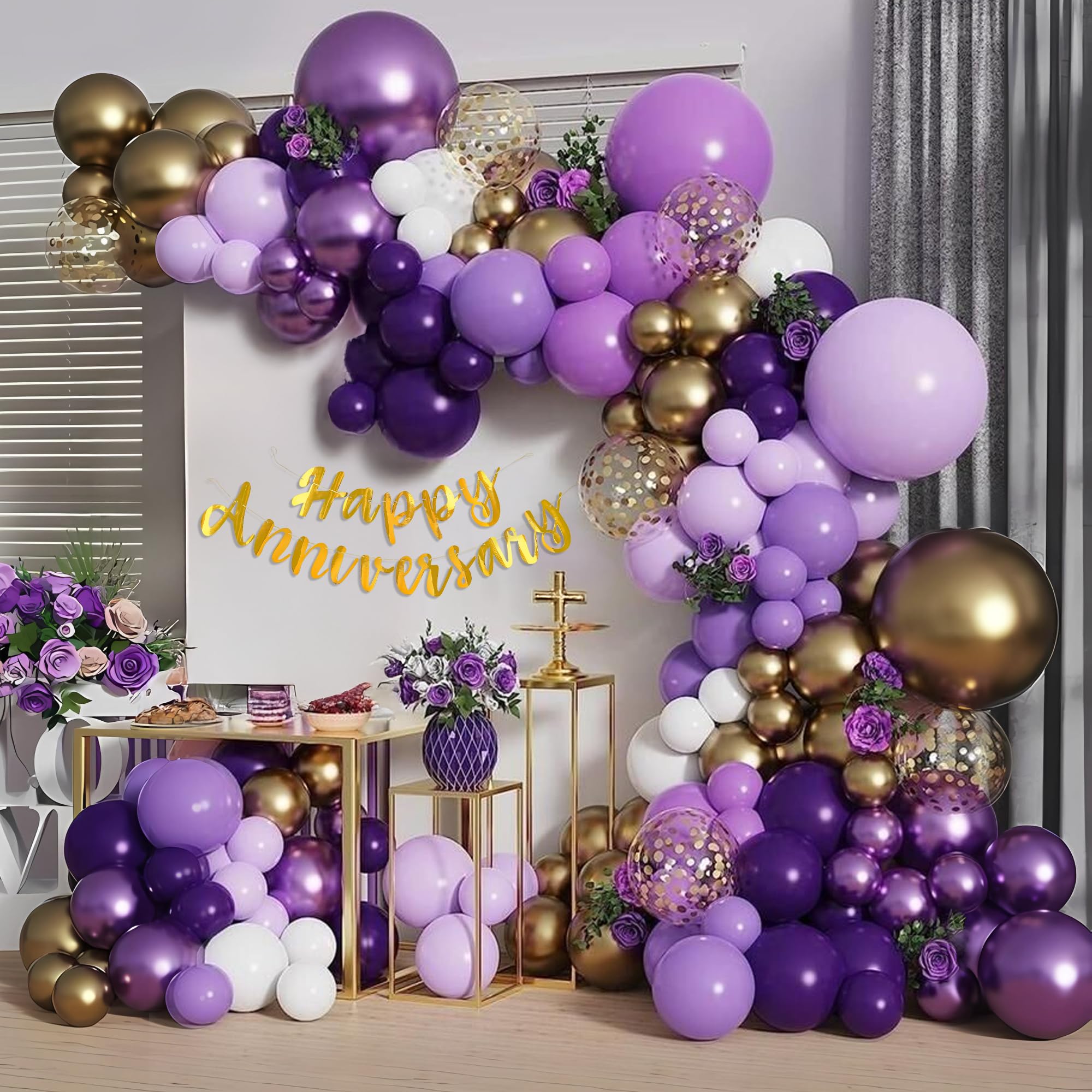 Purple & White balloons Anniversary Decor-63pcs