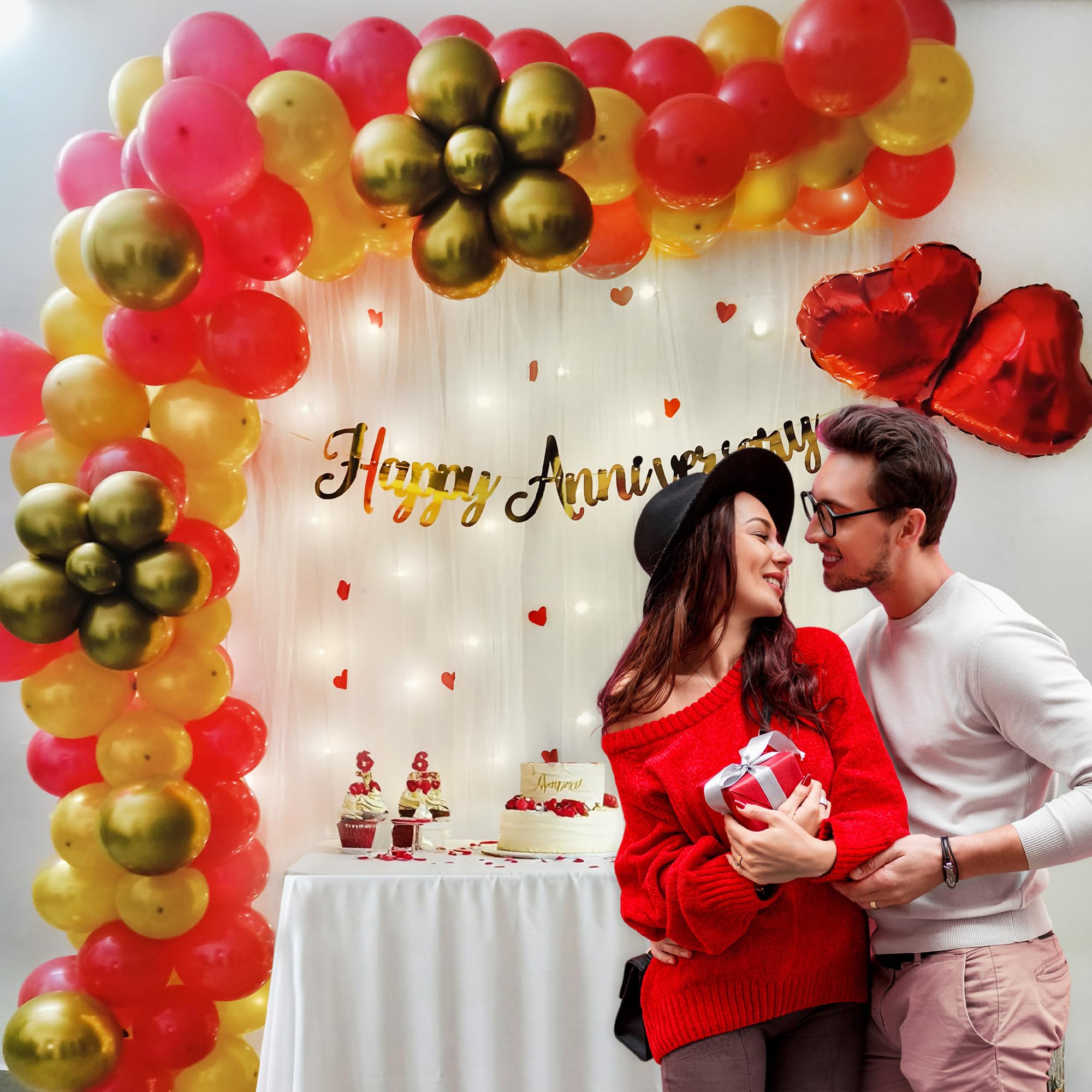 Red and Golden theme Balloons for Happy Anniversary