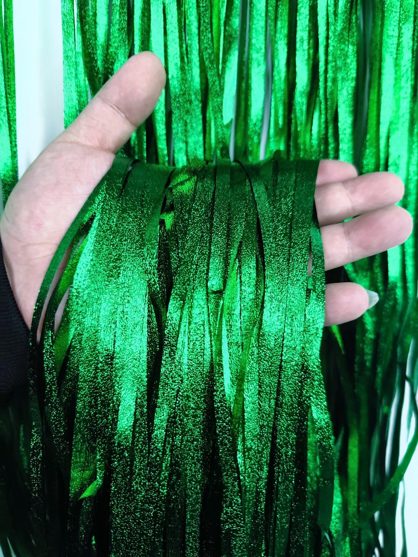 Dark Green Tinsel Foil Fringe Curtains