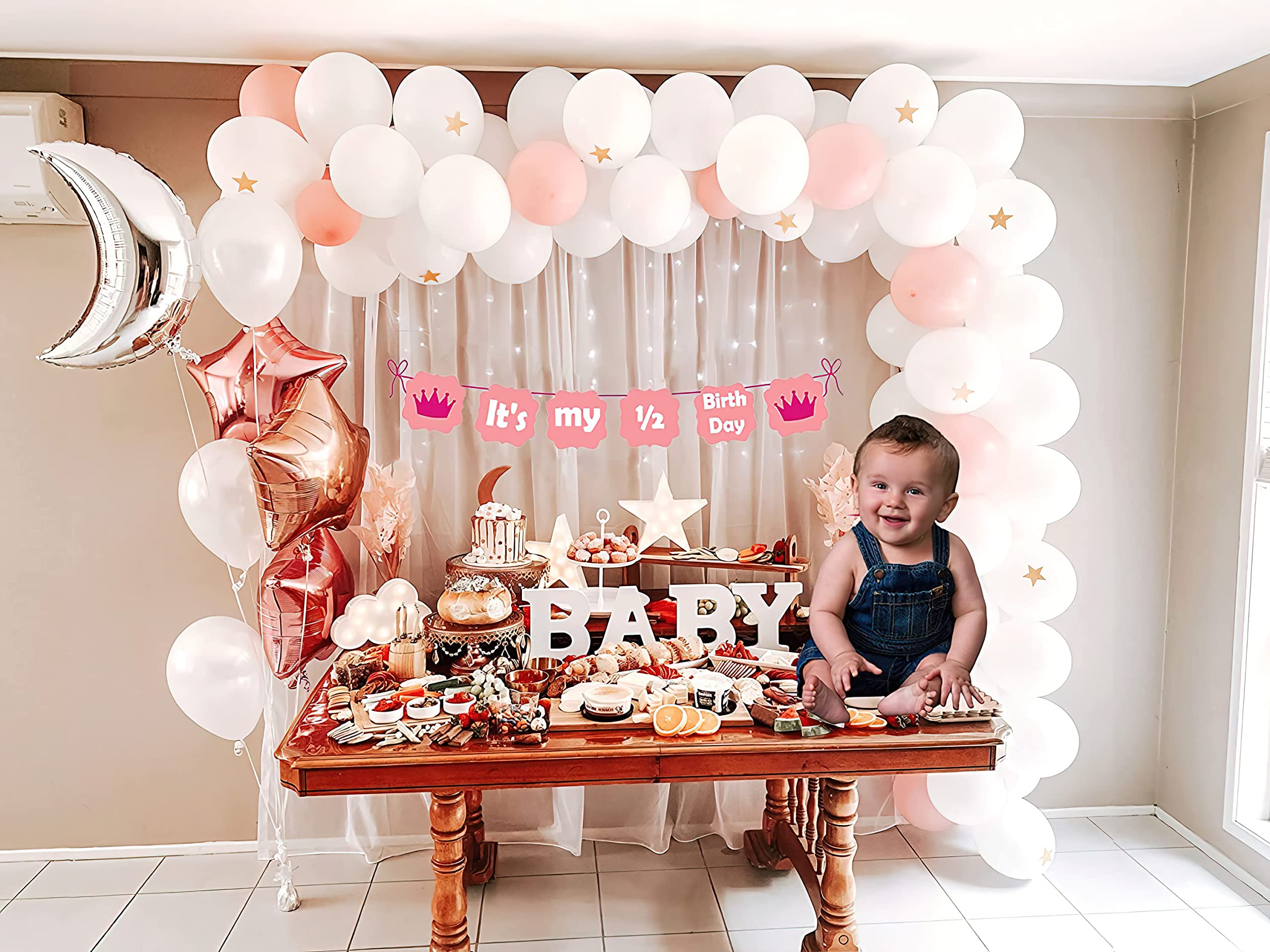 Star Moon theme half birthday decoration item kit for baby girl