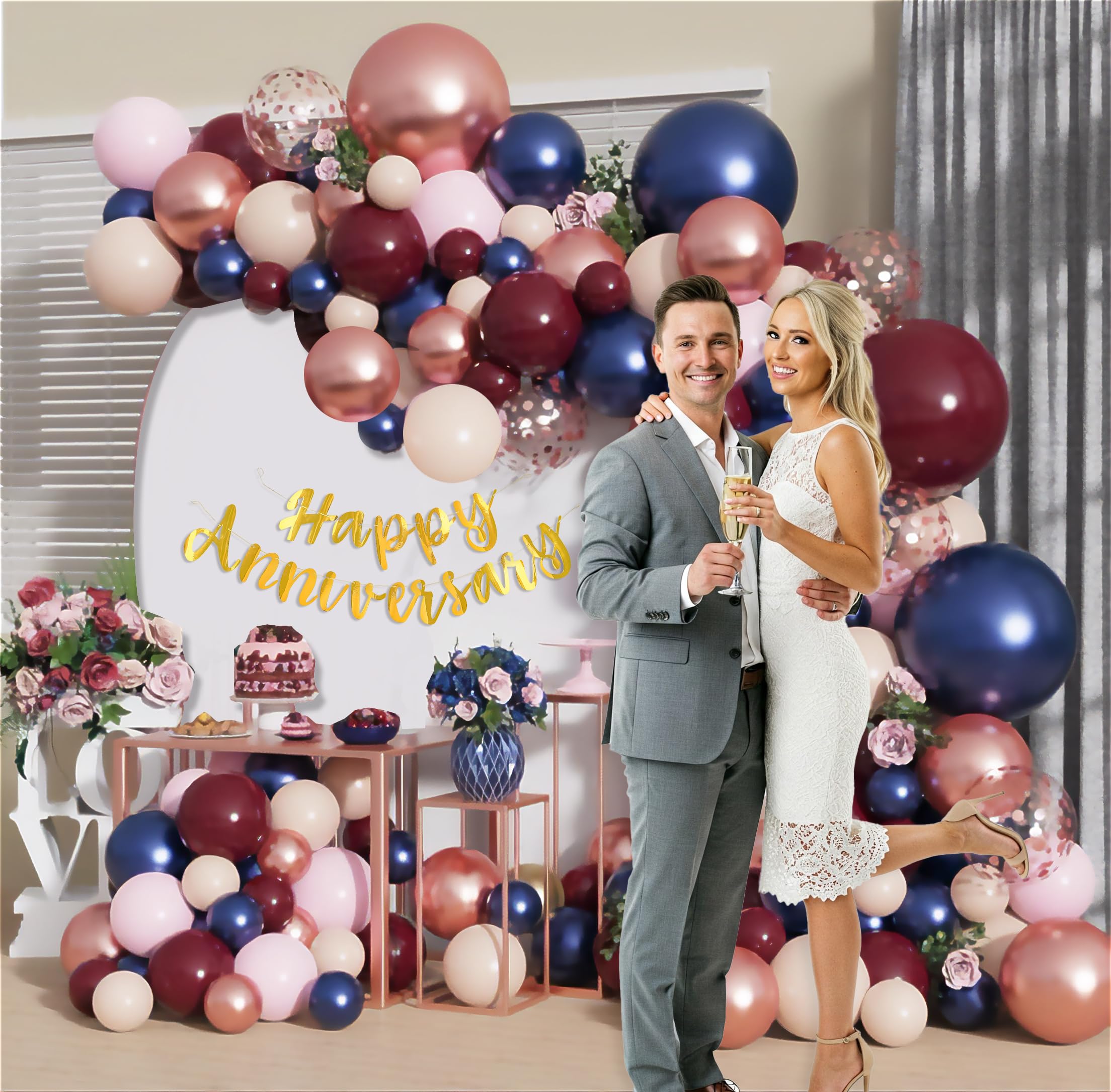 Burgundy and Pastel Pink Balloons for Anniversary Decoration