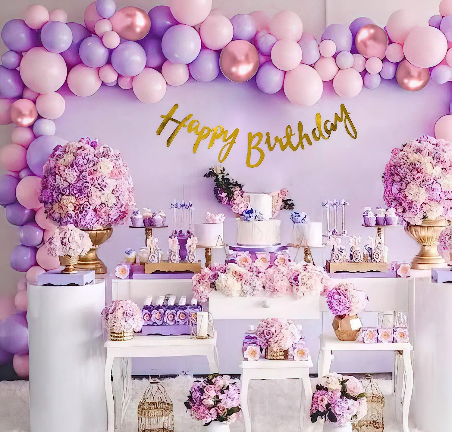 1st Birthday Decorations for Girls, Pink White Confetti Balloons and Pink  Gold Tablecloth Pink Birthday Balloons Happy Birthday Banner with Number 1