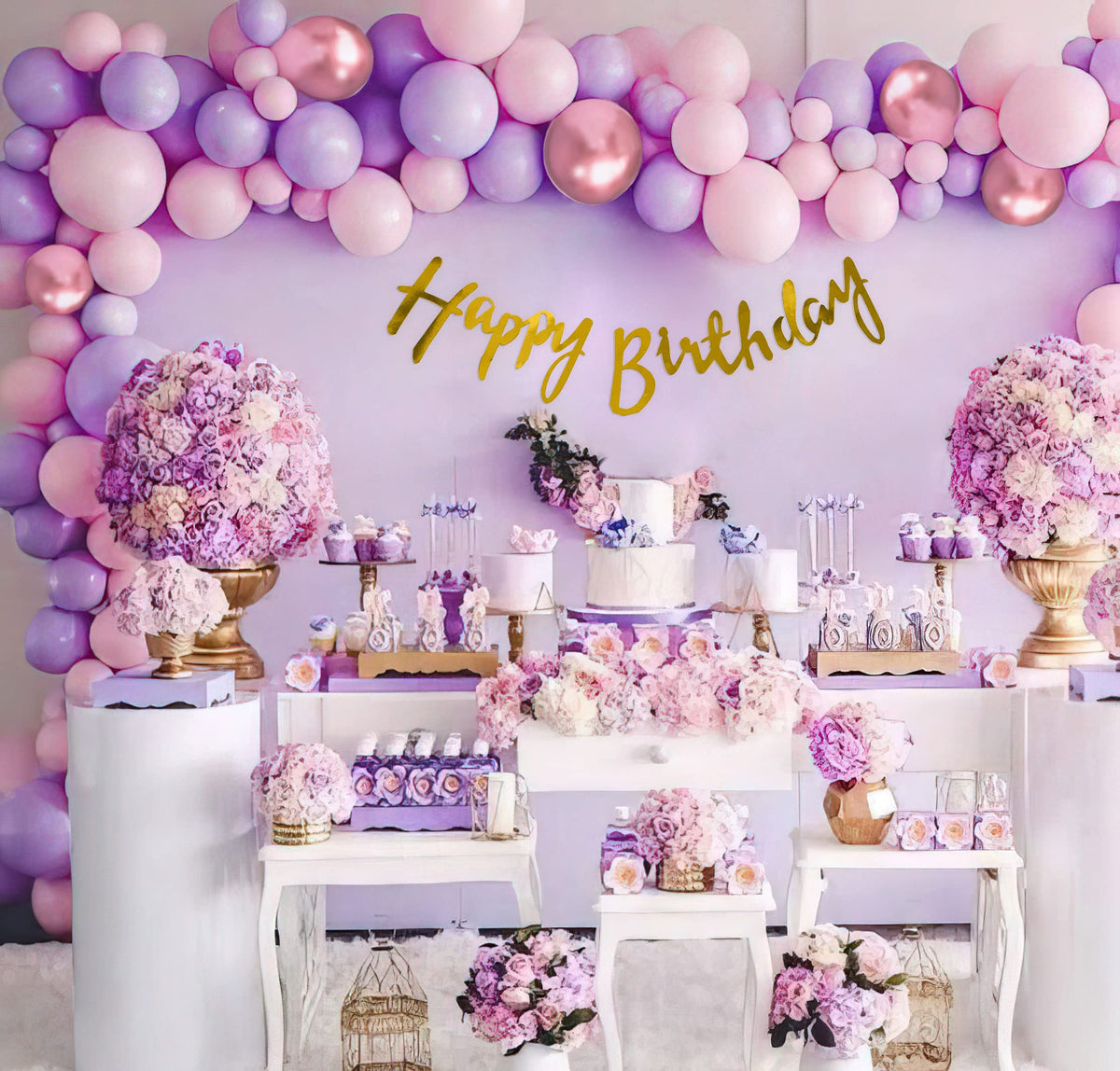 Birthday Decor kit with Purple & Pink Balloons