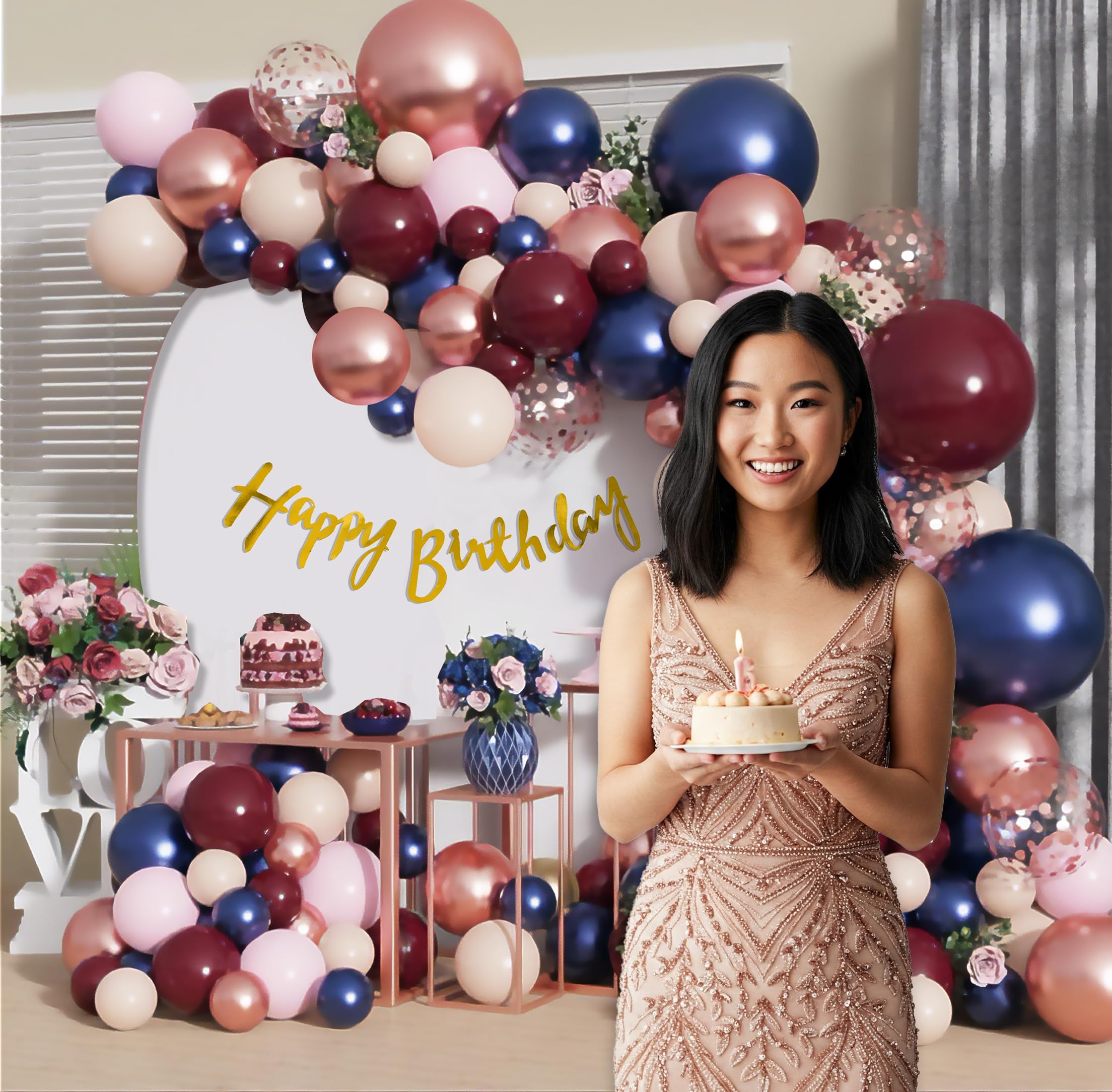 Birthday Kit Decoration with Burgundy and Metallic Ballloons