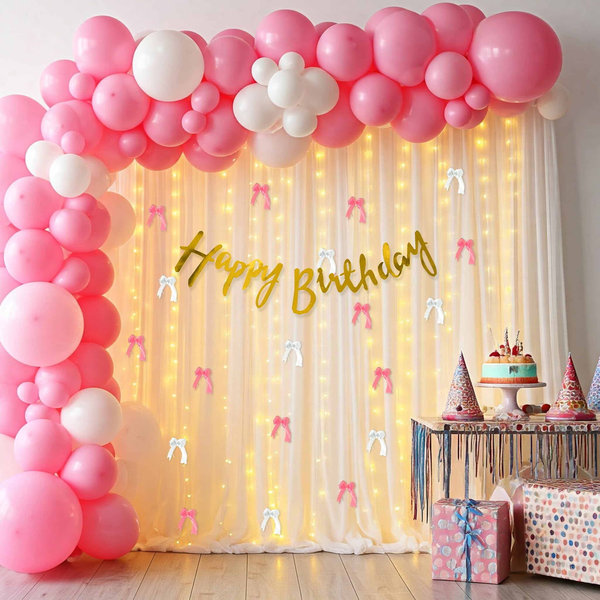 White pink balloon theme with backdrop