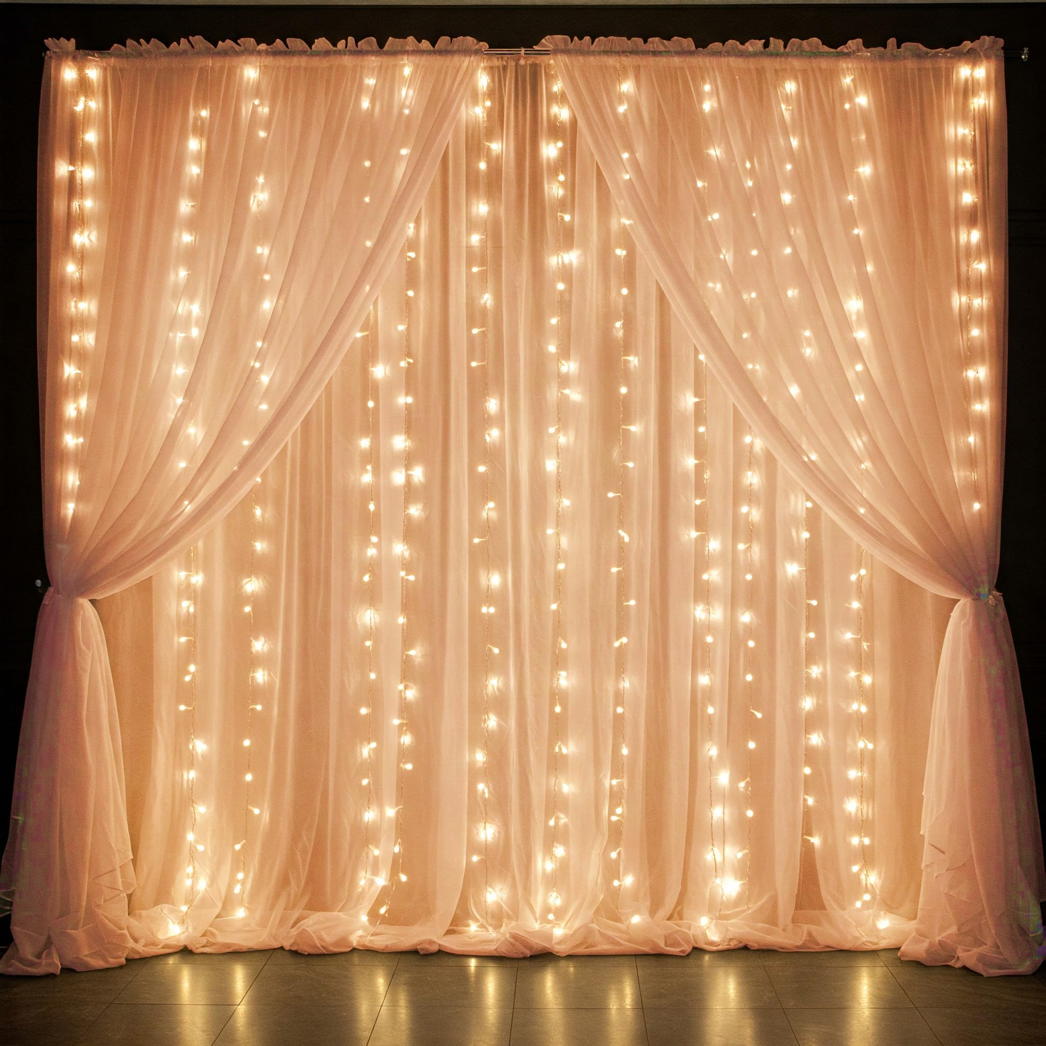 Peach Net Curtain for Decoration with Fairy Light
