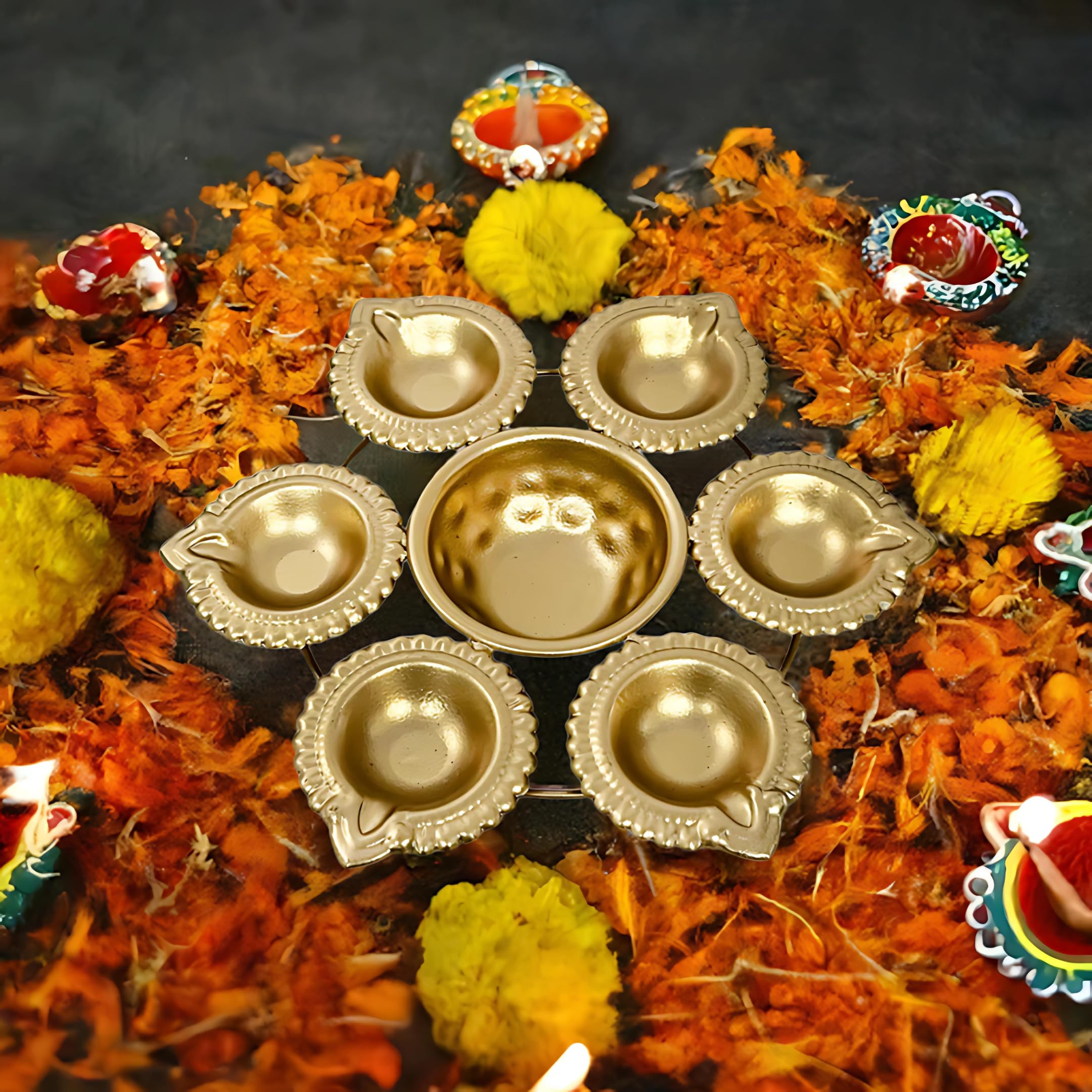 Urli Diya with Tea Light Candles for Diwali Decoration - 7 Inches