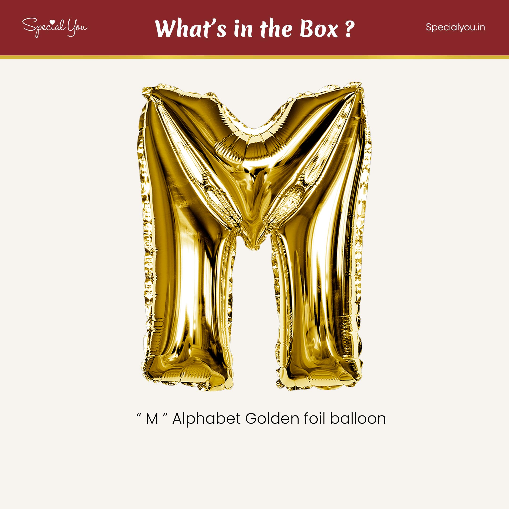 Gold M Letter Foil Balloon - Special You