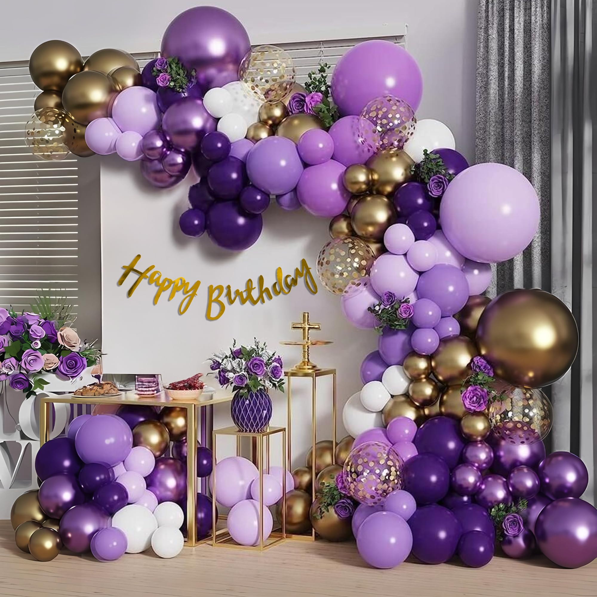 Purple Theme Happy Birthday Decor- 63 Pcs