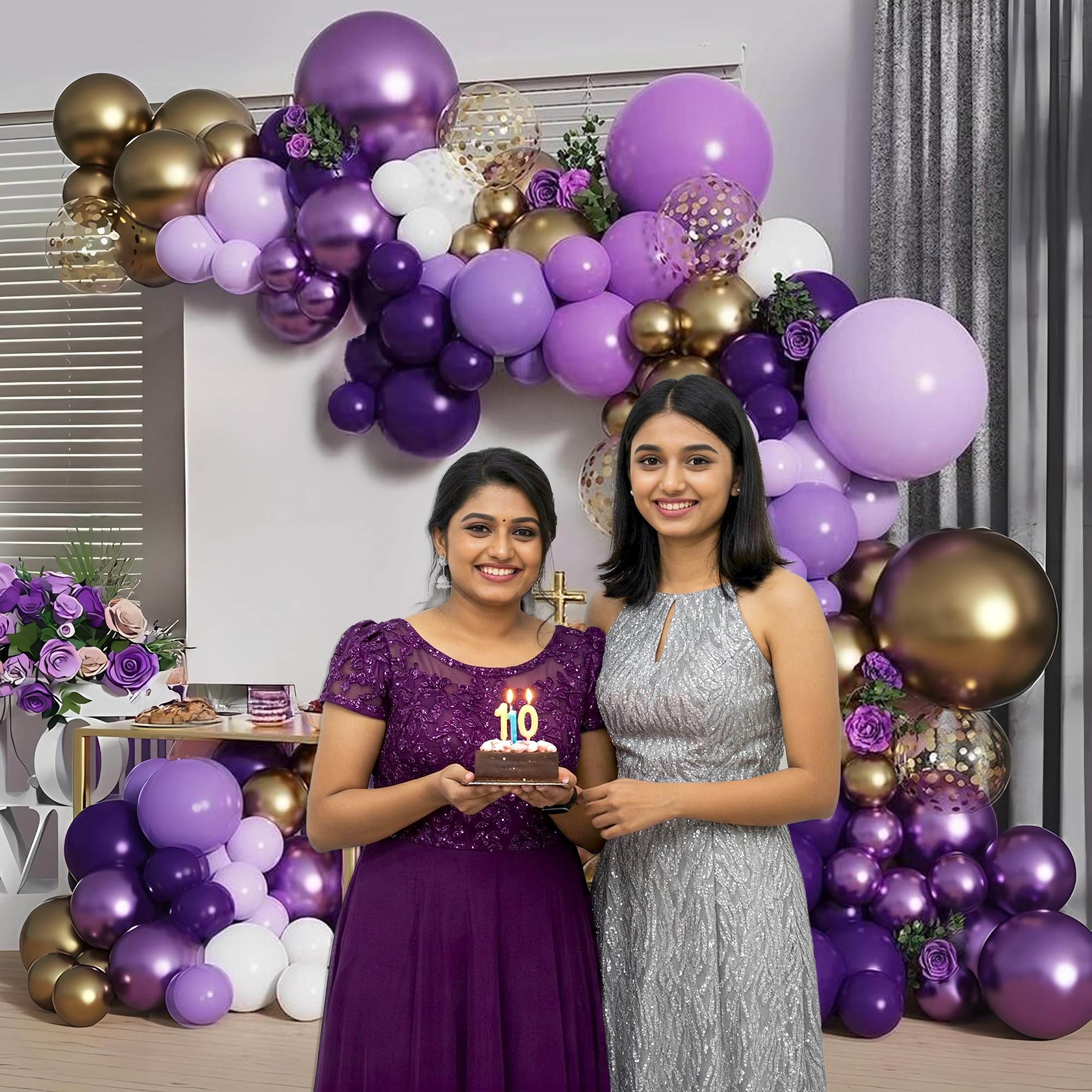 White & Purple Chrome Balloons-62pcs