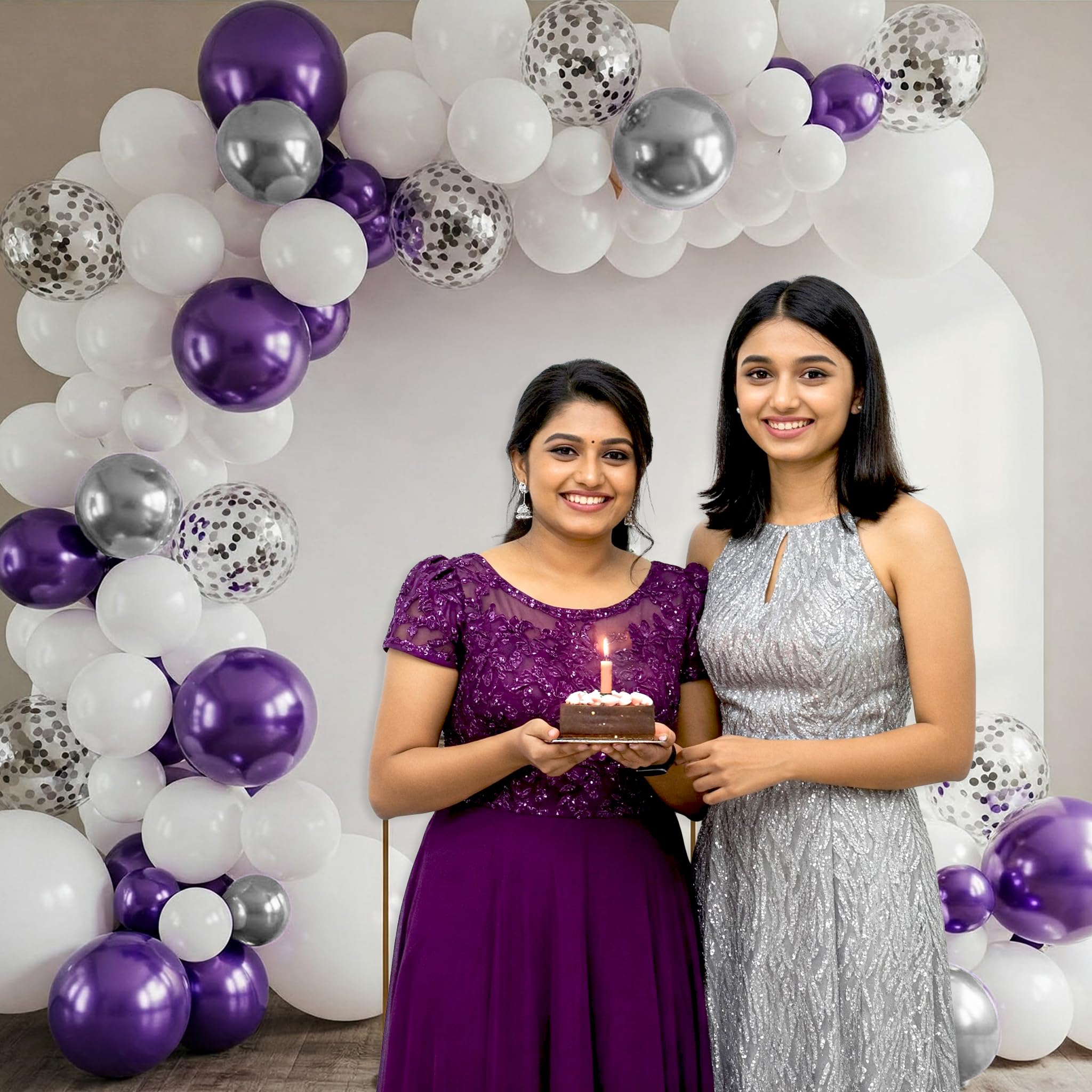 Purple, Silver chrome & White Balloons for Decoration