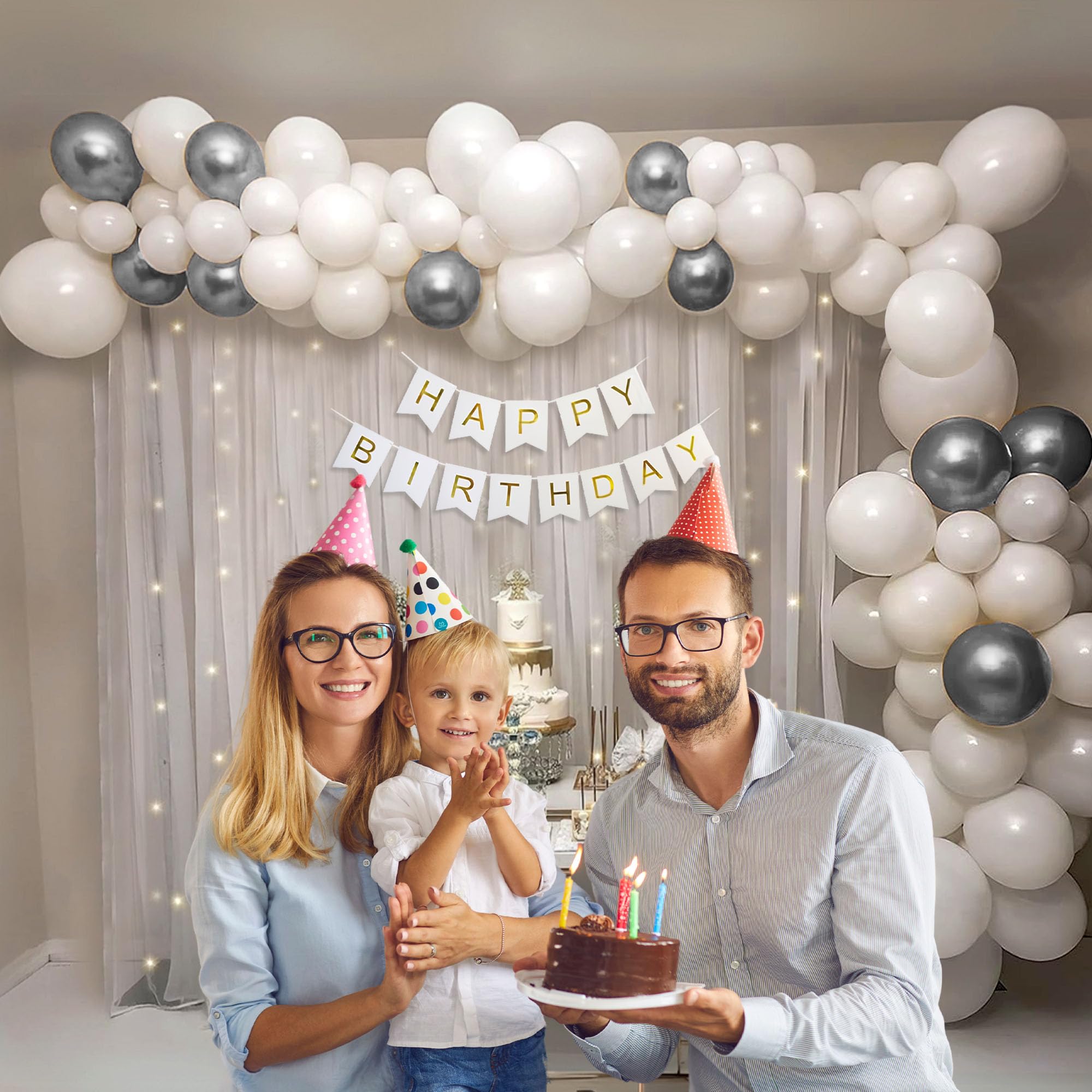 Birthday Backdrop for Decoration (Silver)