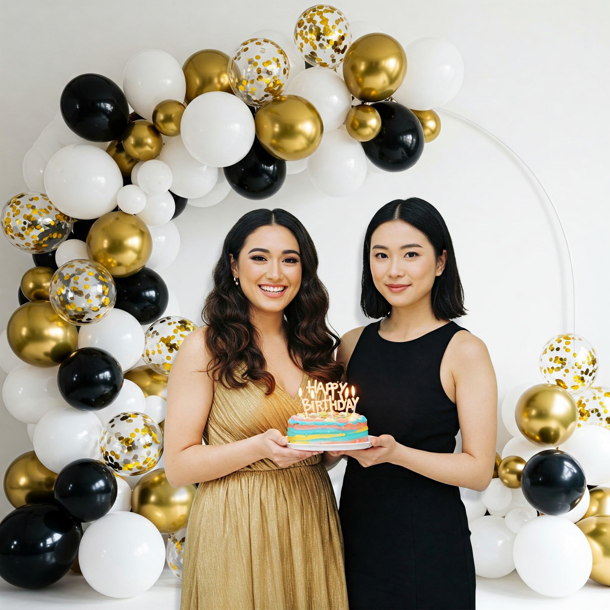 Black, Gold, Chrome & White Balloons Birthday Decor