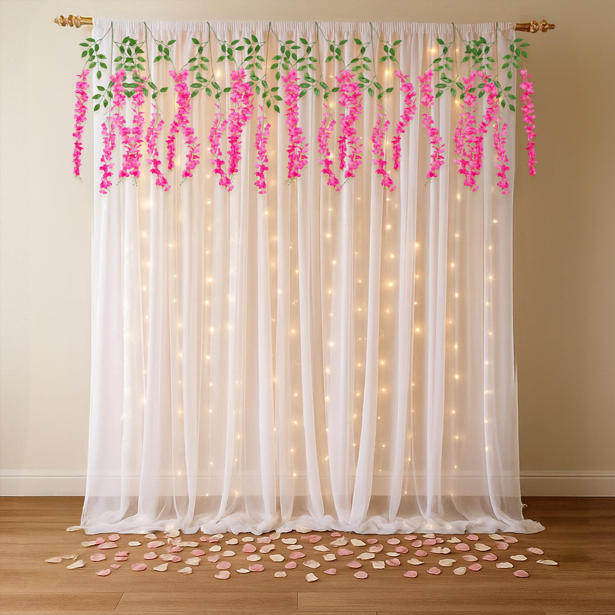 Elegant White Net Backdrop with Dark Pink Wisteria - Special You