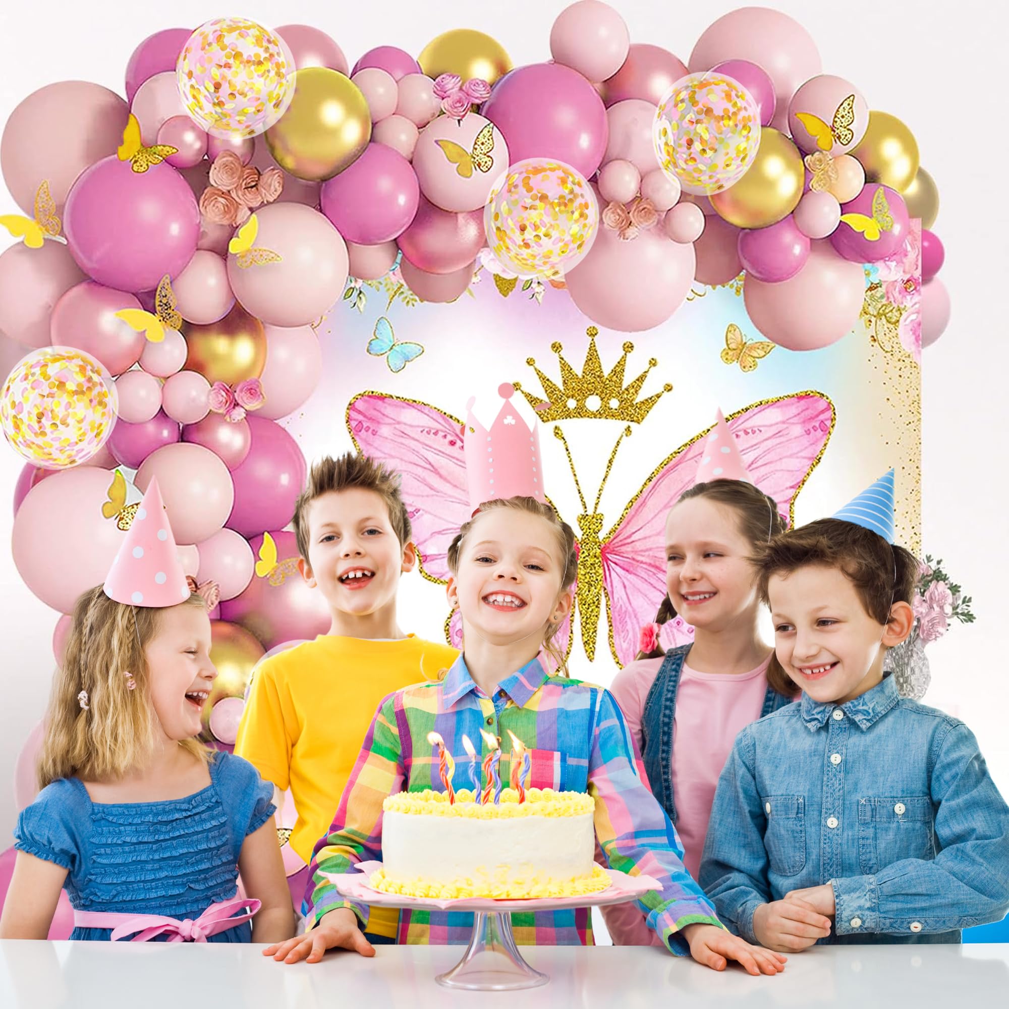 Pink poster Butterfly theme balloon for birthday decoration