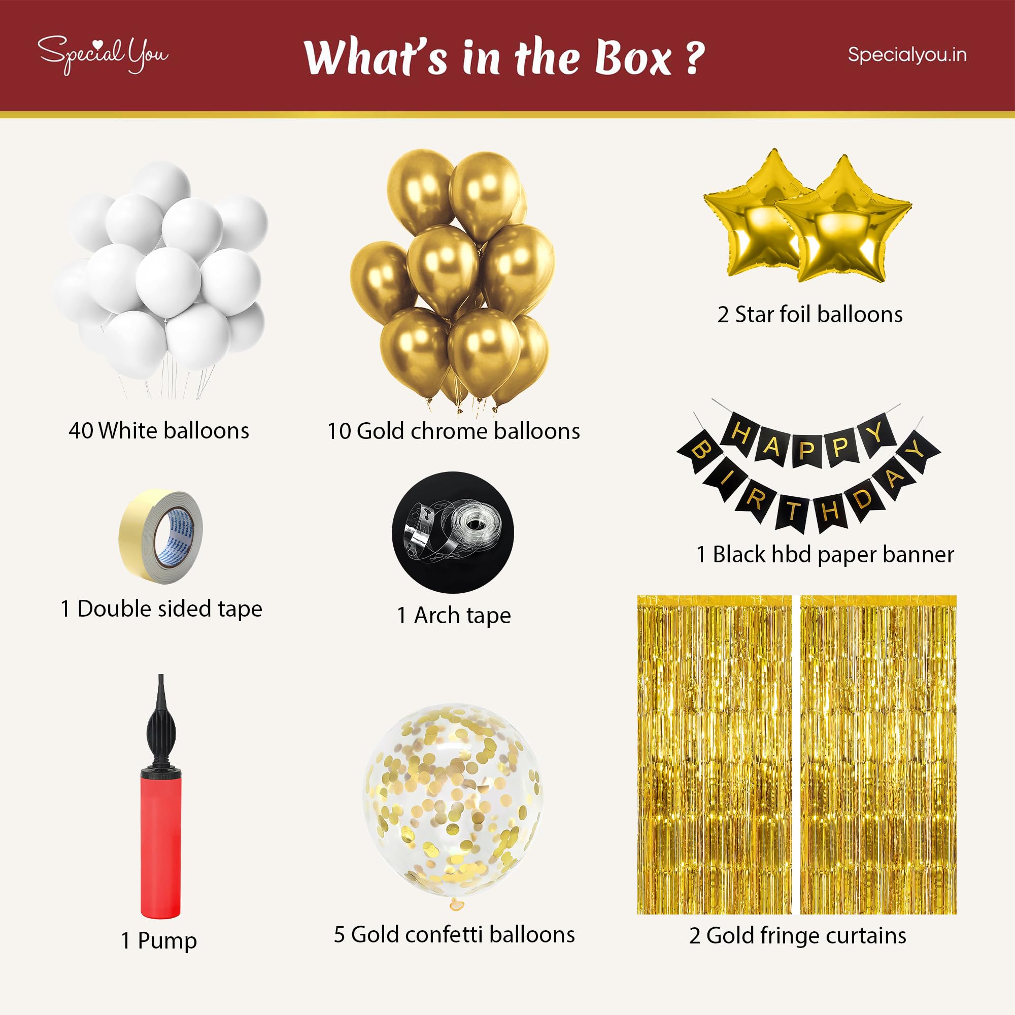 Gold & White Balloons for Decoration- 63 Pcs