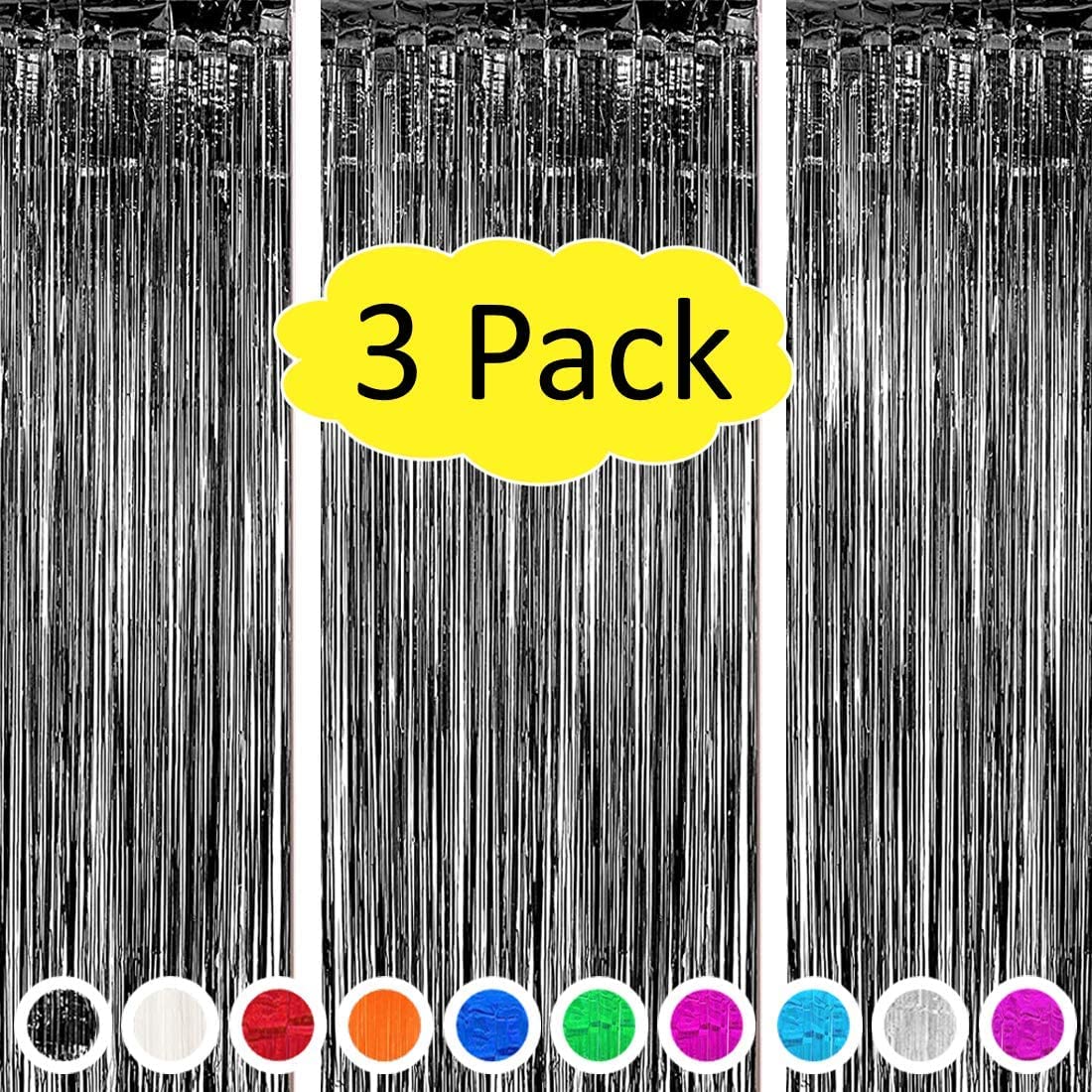 Black metallic fringe curtain (pack of 3) for party backdrop