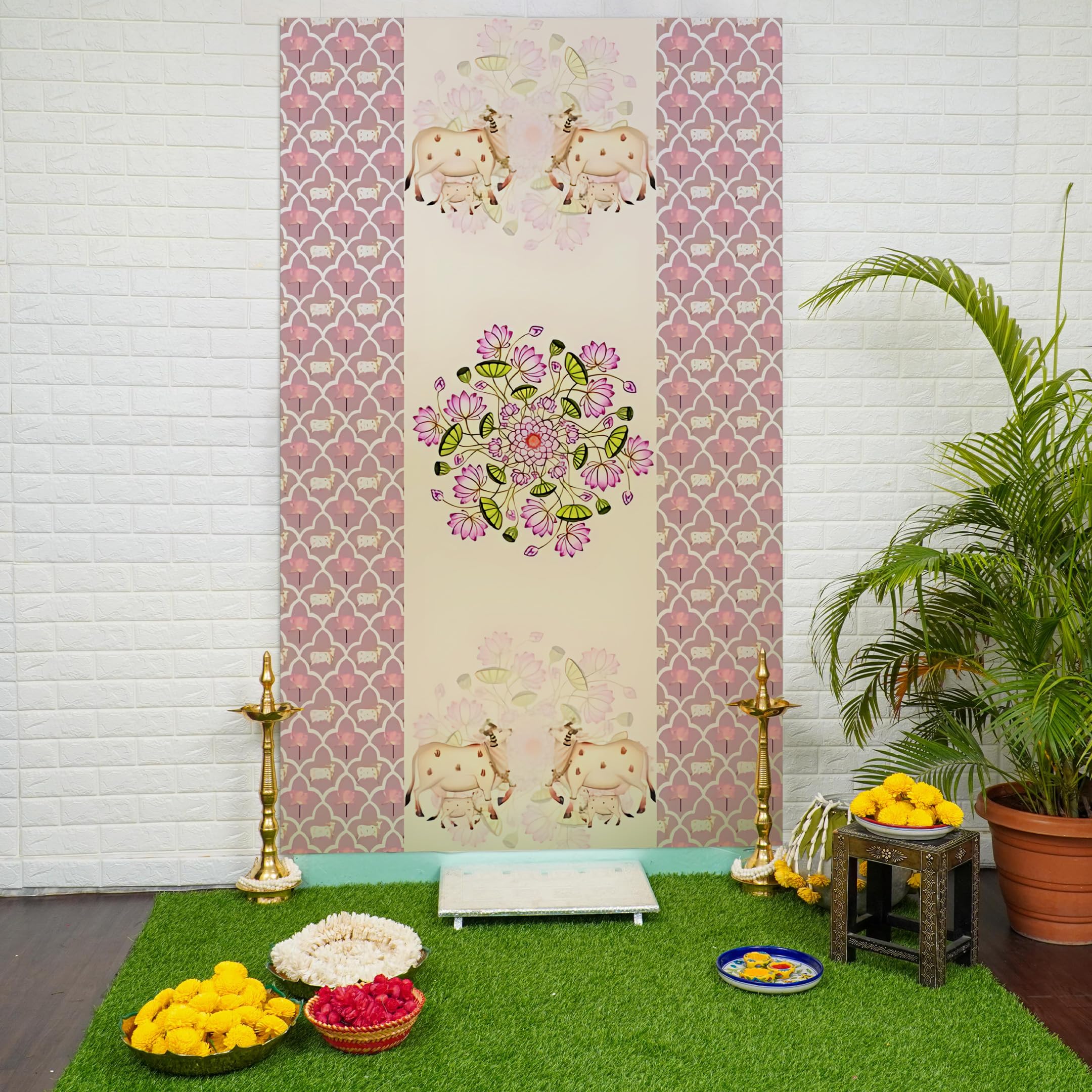 Cow & Lotus Backdrop for Decoration