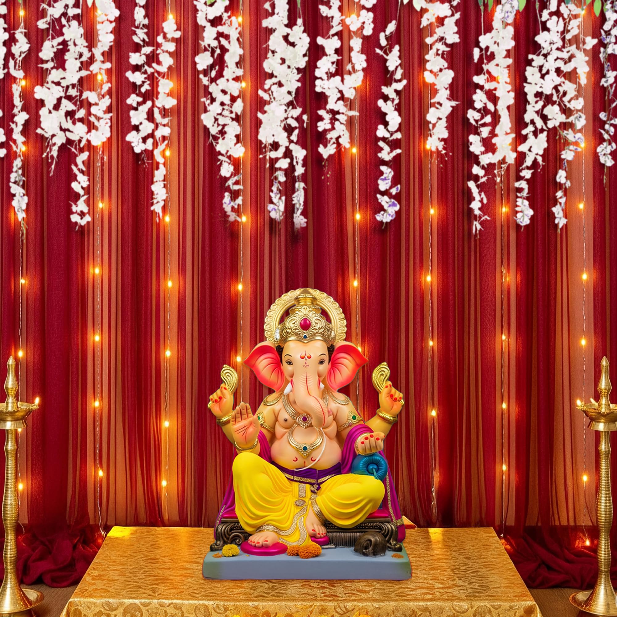 Red Curtain Ganpati Decoration