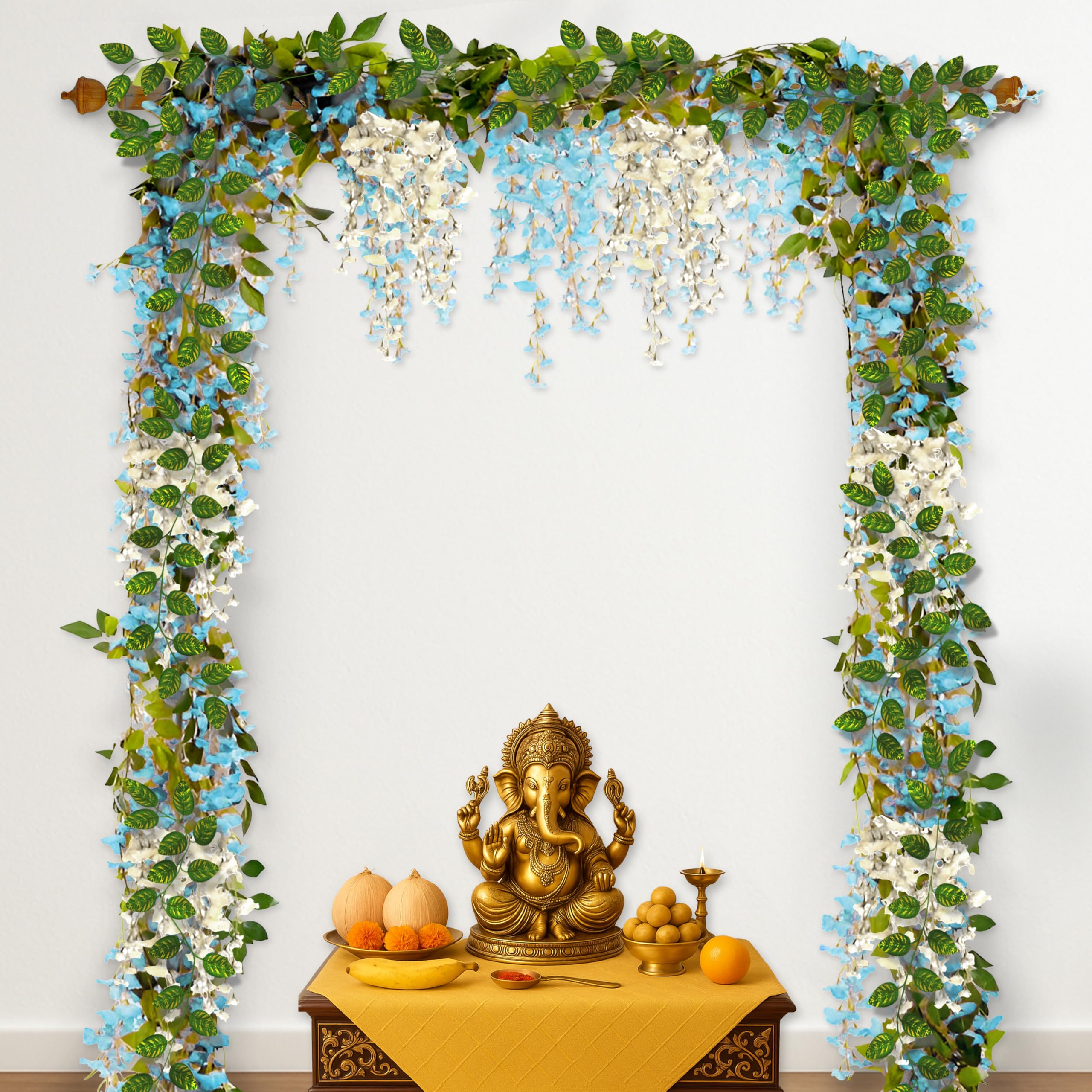 White Blue Diwali Pooja Decor Kit