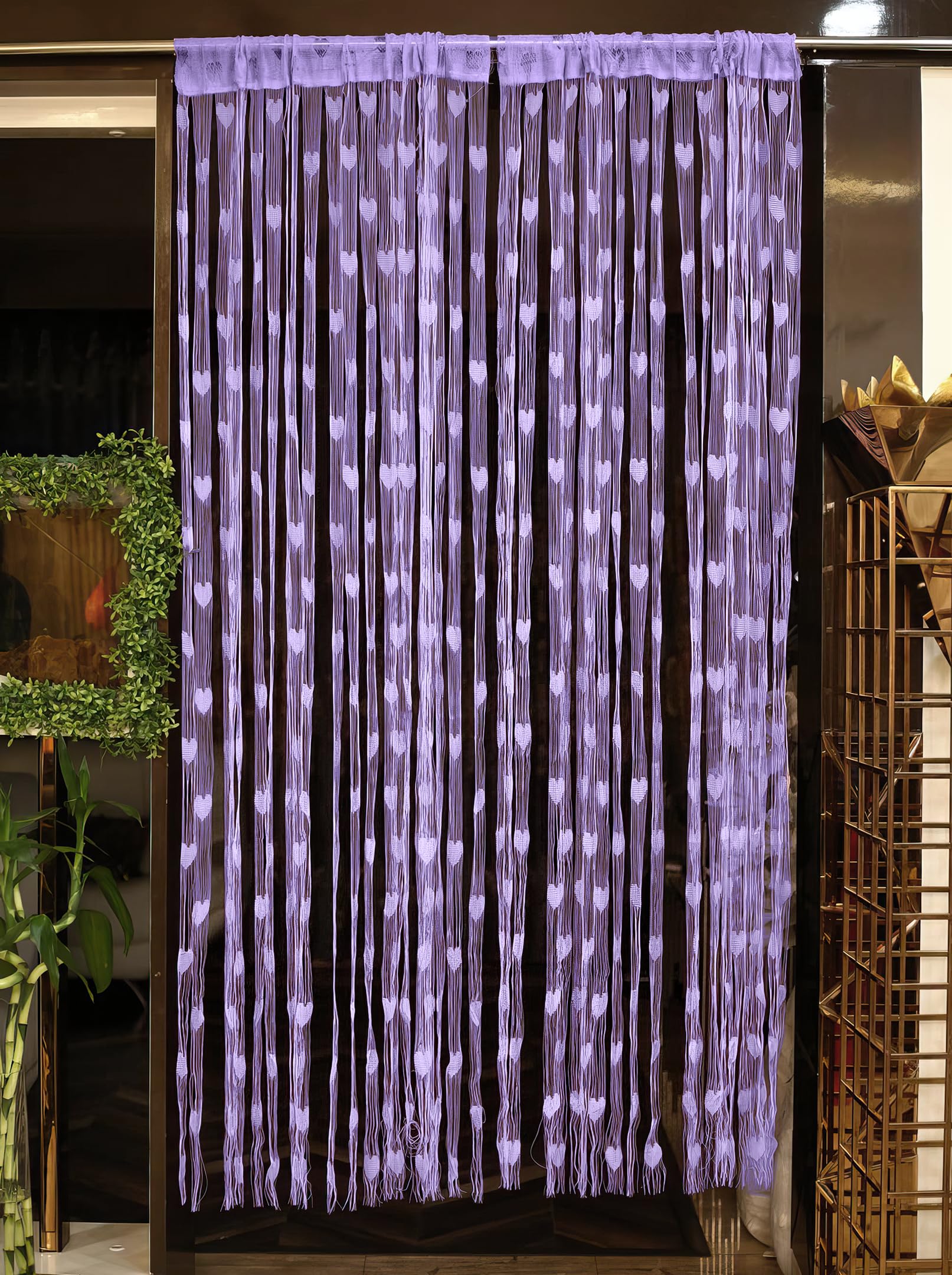 Purple String Heart Shape Net Sheer Curtains