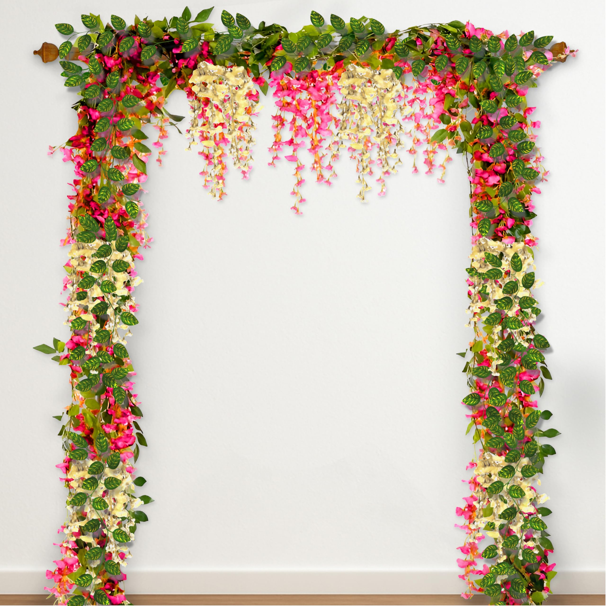 Divine Dark Pink Cream Wisteria Pooja Décor Kit