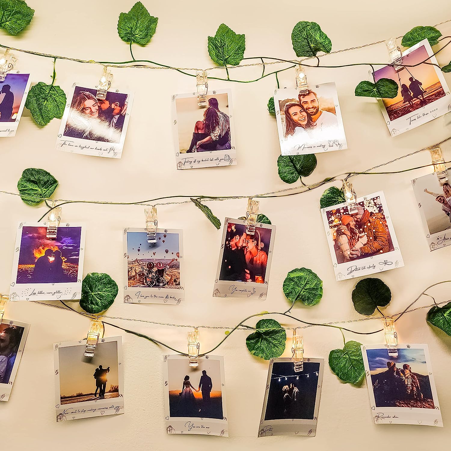 LED Photo Clips with Green Artificial Vines for Aesthetic Room Decor I
