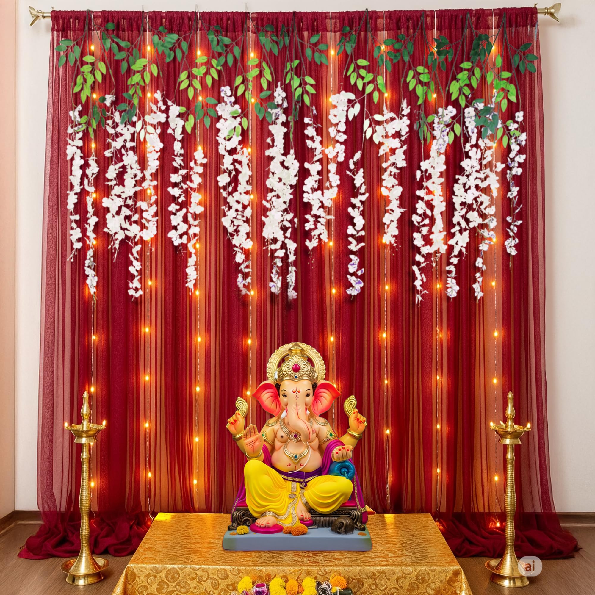Red Curtain Ganpati Decoration