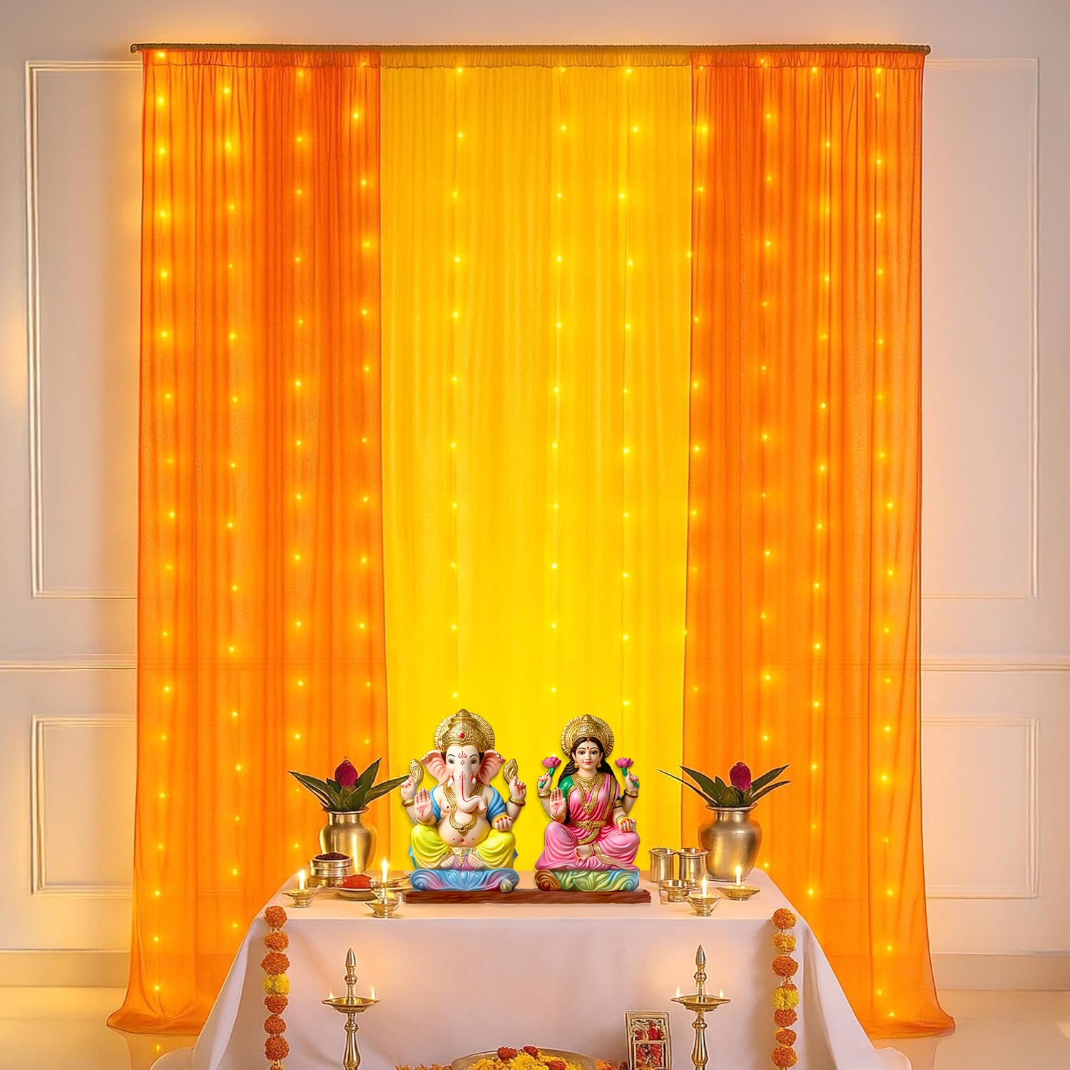 Aesthetic Diwali Backdrop Curtains with Lights