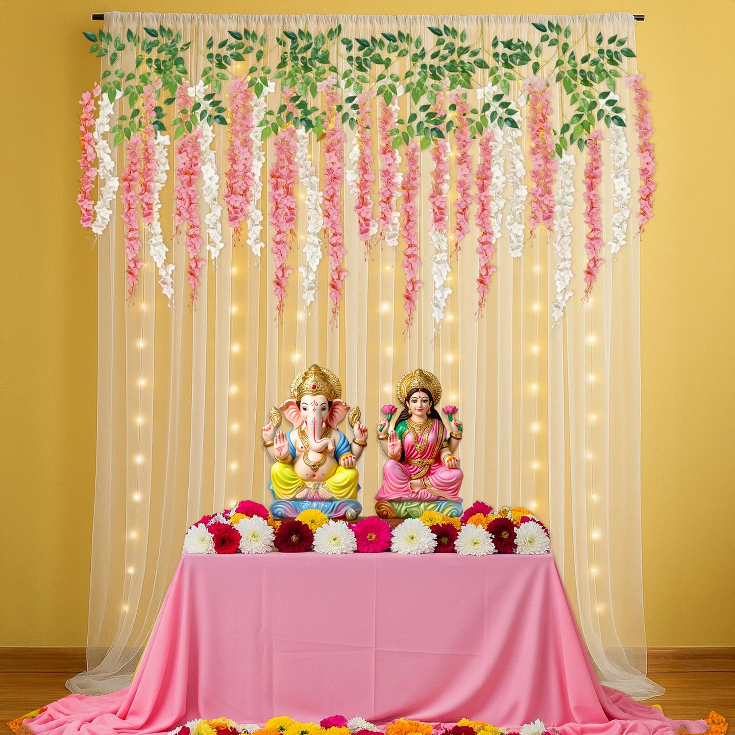 Shubh Deepavali White Pink Backdrop