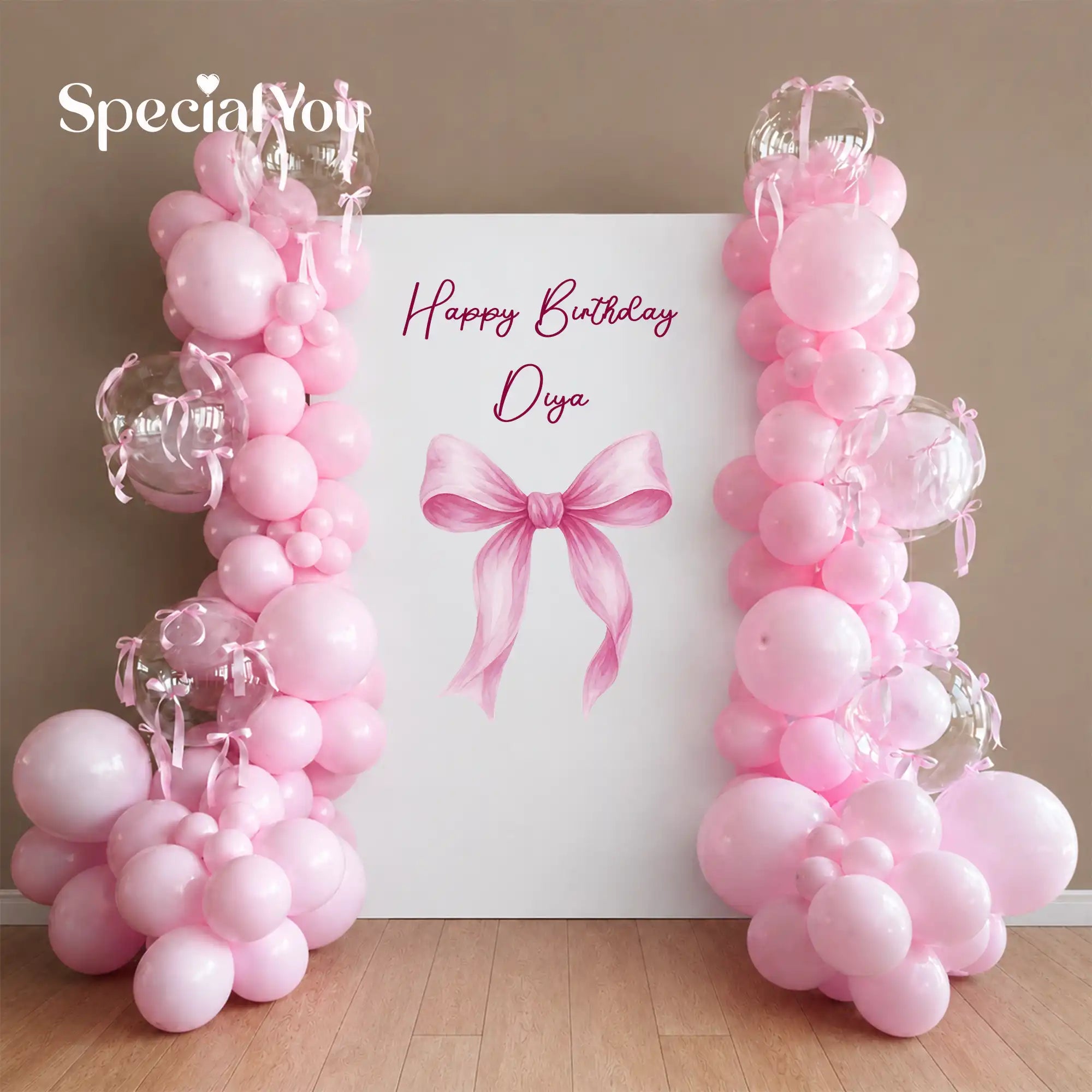 Pink Bow Theme Birthday Balloon Decoration