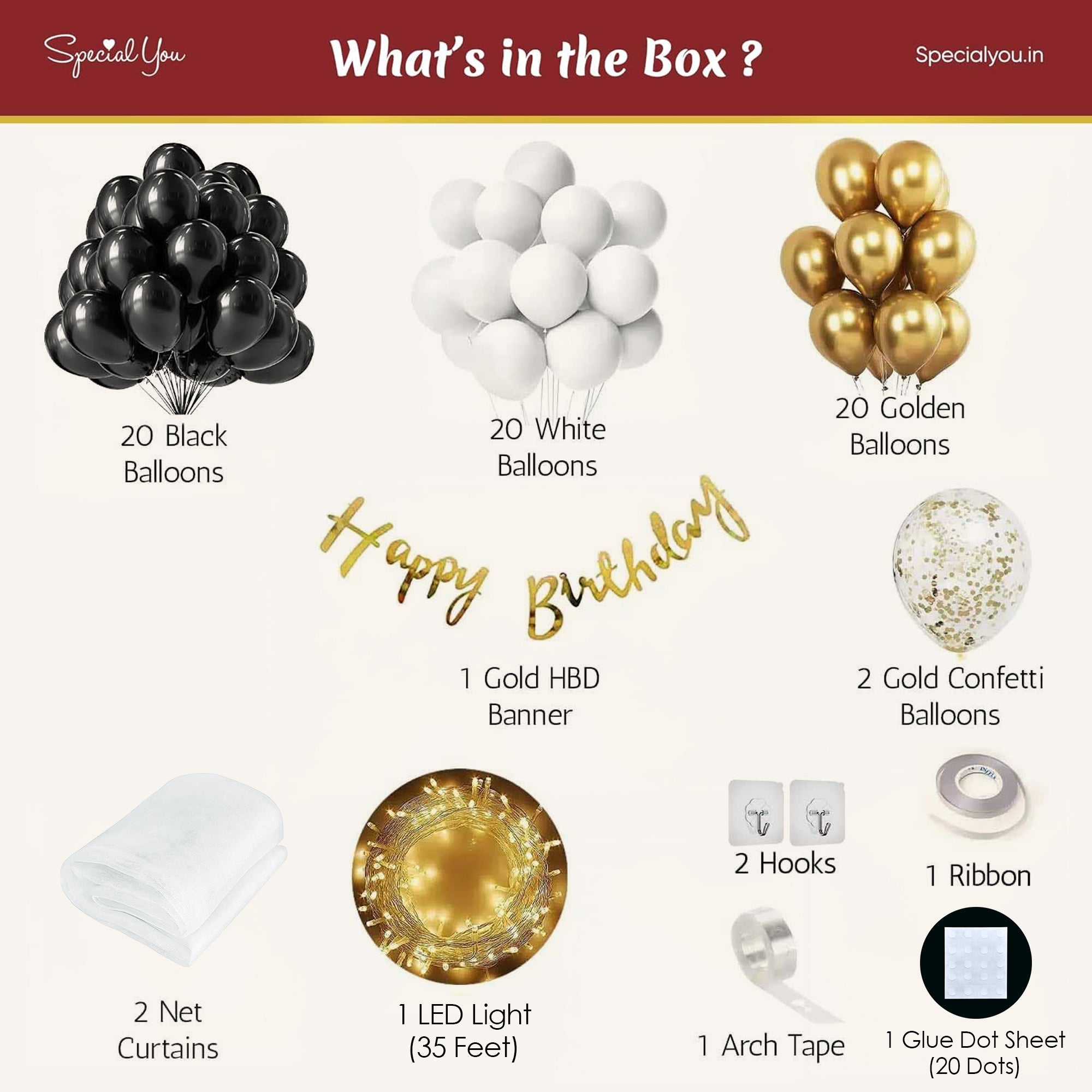 Black, Gold & White Balloon combo - Special You